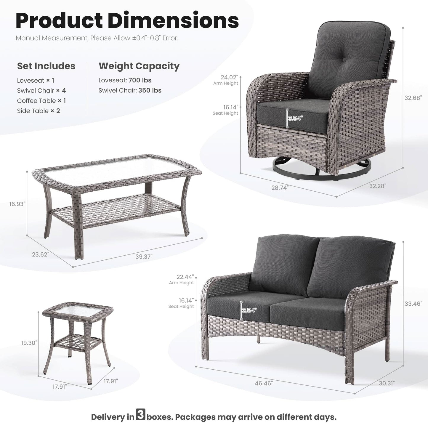 OVIOS 8 Pieces Patio Furniture Set, Outdoor Wicker Sofa with Swivel Chairs