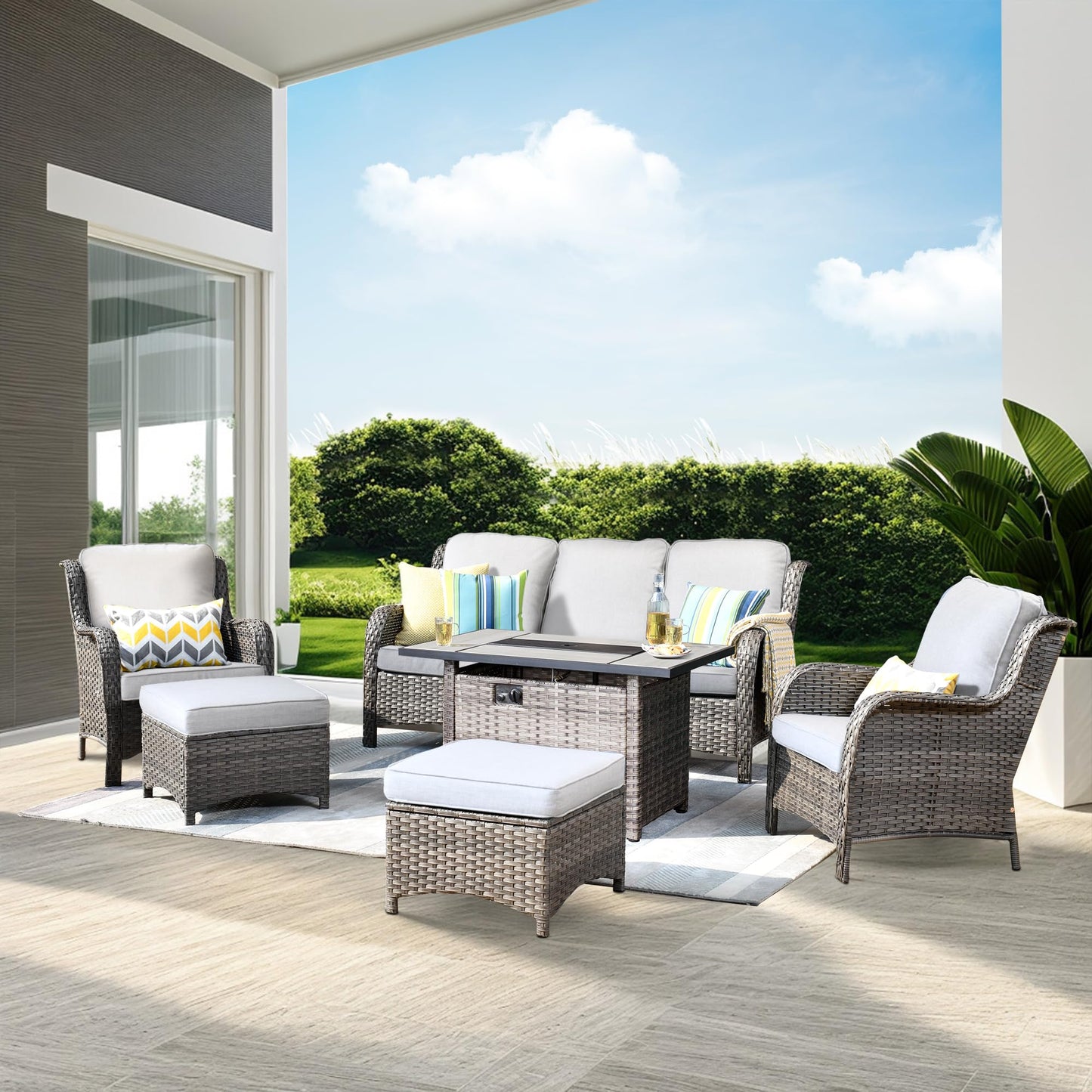 OVIOS Patio 6-Piece Conversation Set with 42'' Rectangle Propane Fire Pit Table Kenard