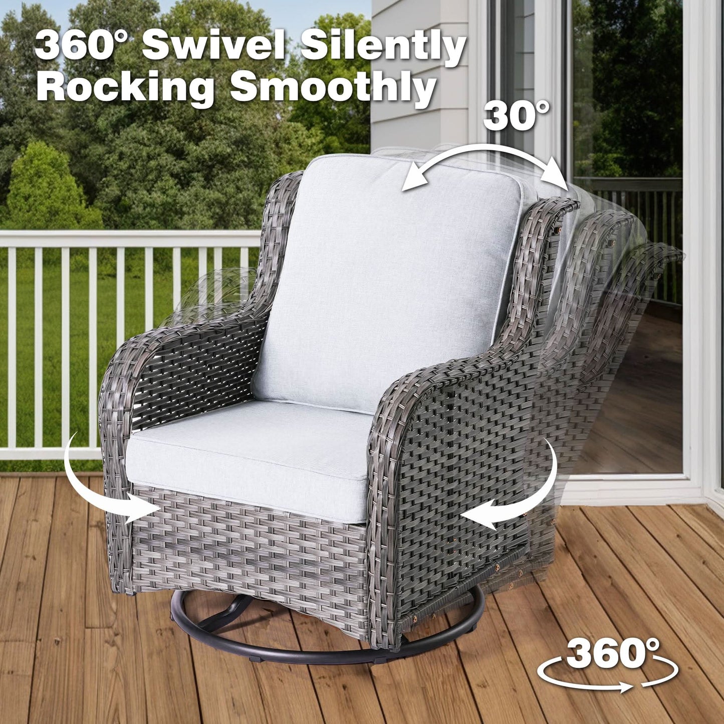 Ovios 10 Pieces Patio Furniture Set with Fire Pit Table Outdoor Wicker Sofa Loveseat and Swivel Rocking Glider Chairs