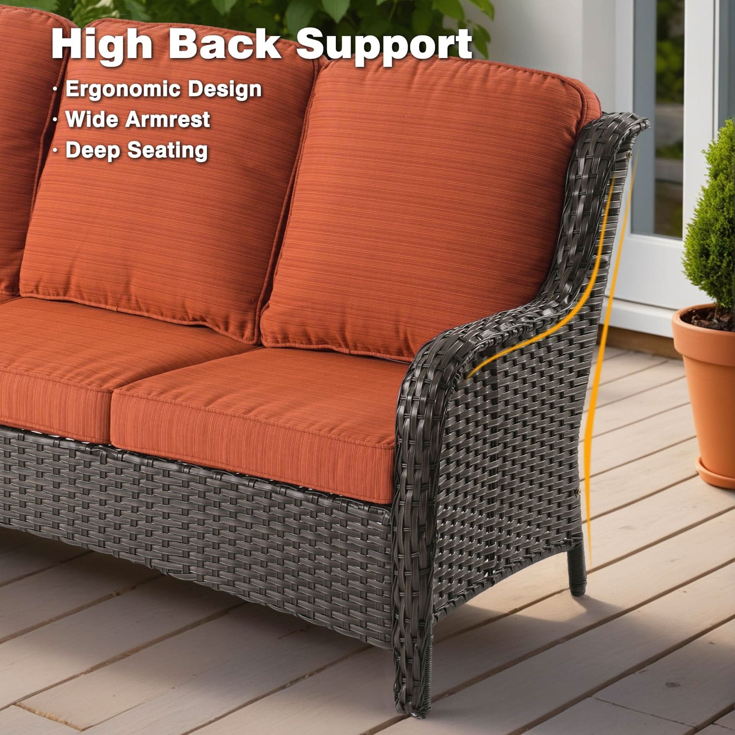 Ovios 10 Pieces Patio Furniture Set with Fire Pit Table Outdoor Wicker Sofa Loveseat and Swivel Rocking Glider Chairs