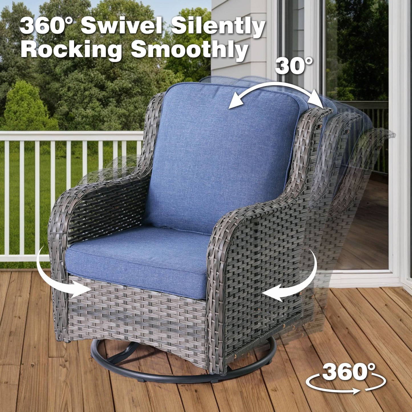 Ovios 10 Pieces Patio Furniture Set with Fire Pit Table Outdoor Wicker Sofa Loveseat and Swivel Rocking Glider Chairs