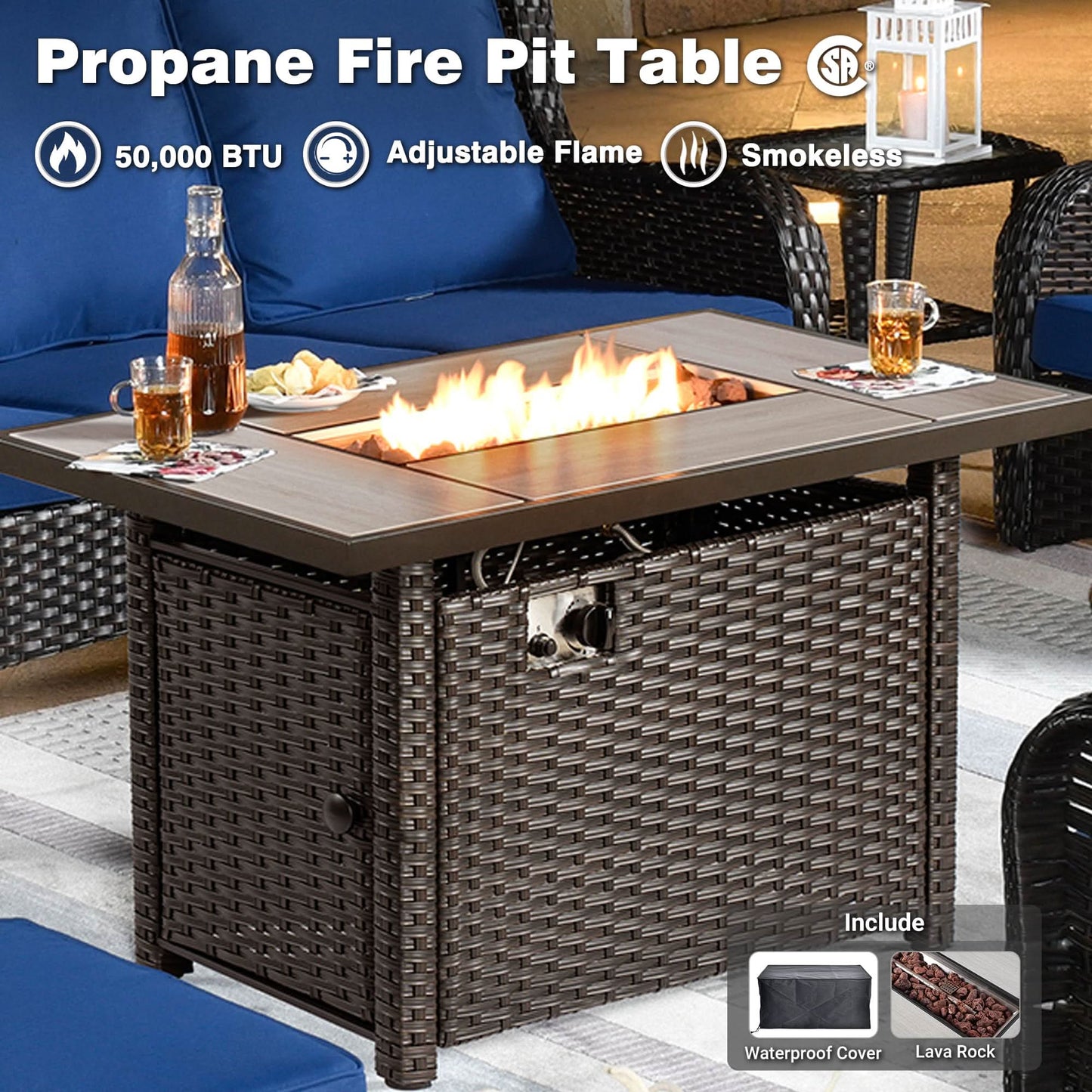 Ovios 10 Pieces Patio Furniture Set with Fire Pit Table Outdoor Wicker Sofa Loveseat and Swivel Rocking Glider Chairs