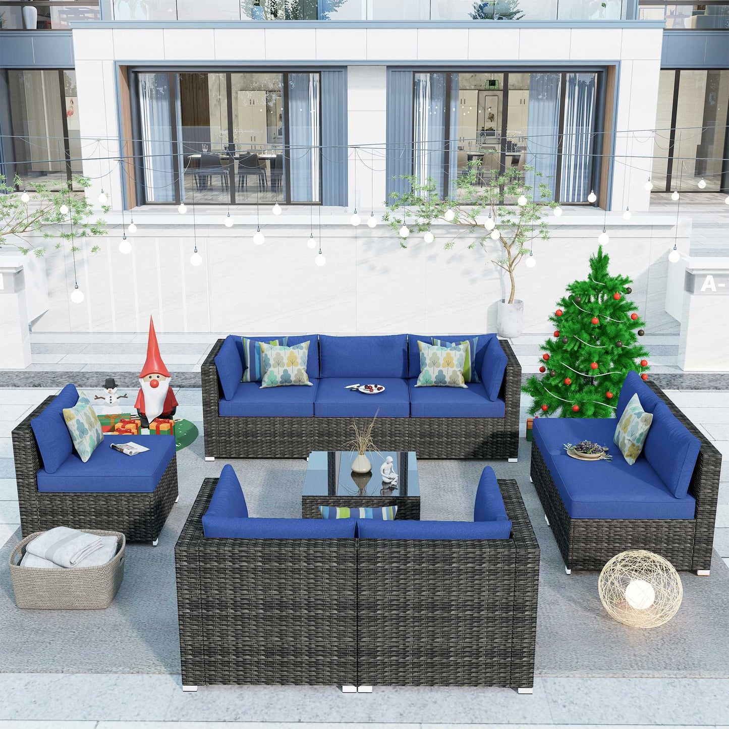 OVIOS Outdoor Sectional Furniture 9-Piece with Cushions and Table