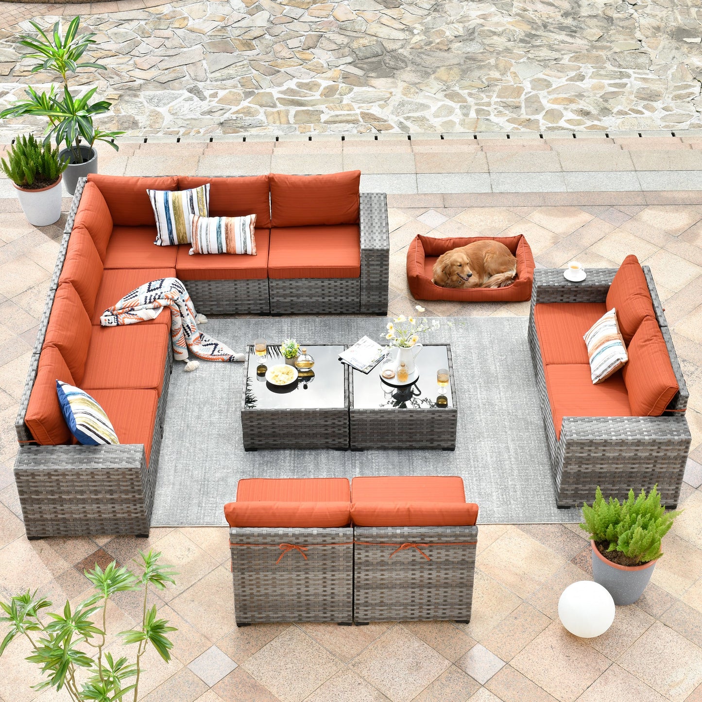 OVIOS 12 Pieces Patio Conversation Set with 7.68'' Broad Handrails