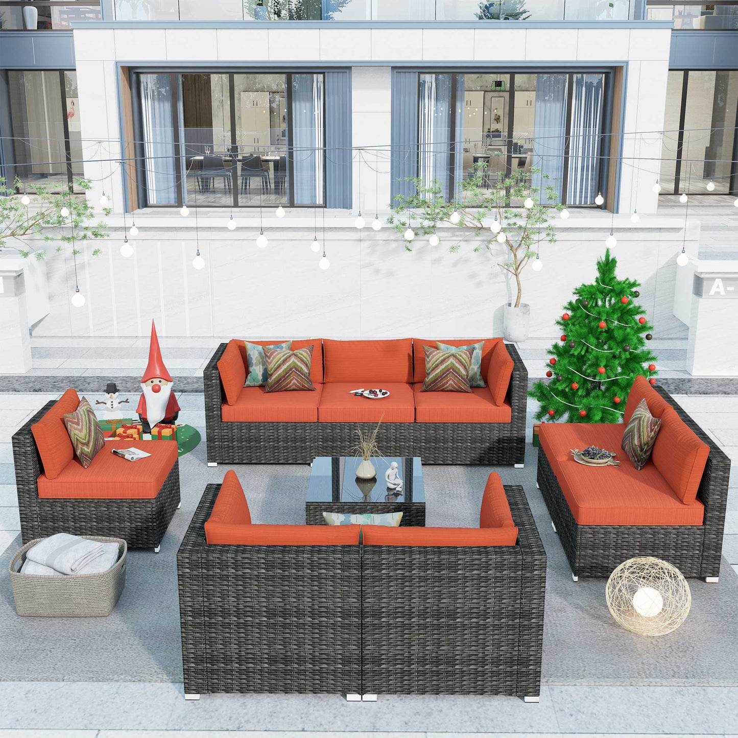OVIOS Outdoor Sectional Furniture 9-Piece with Cushions and Table