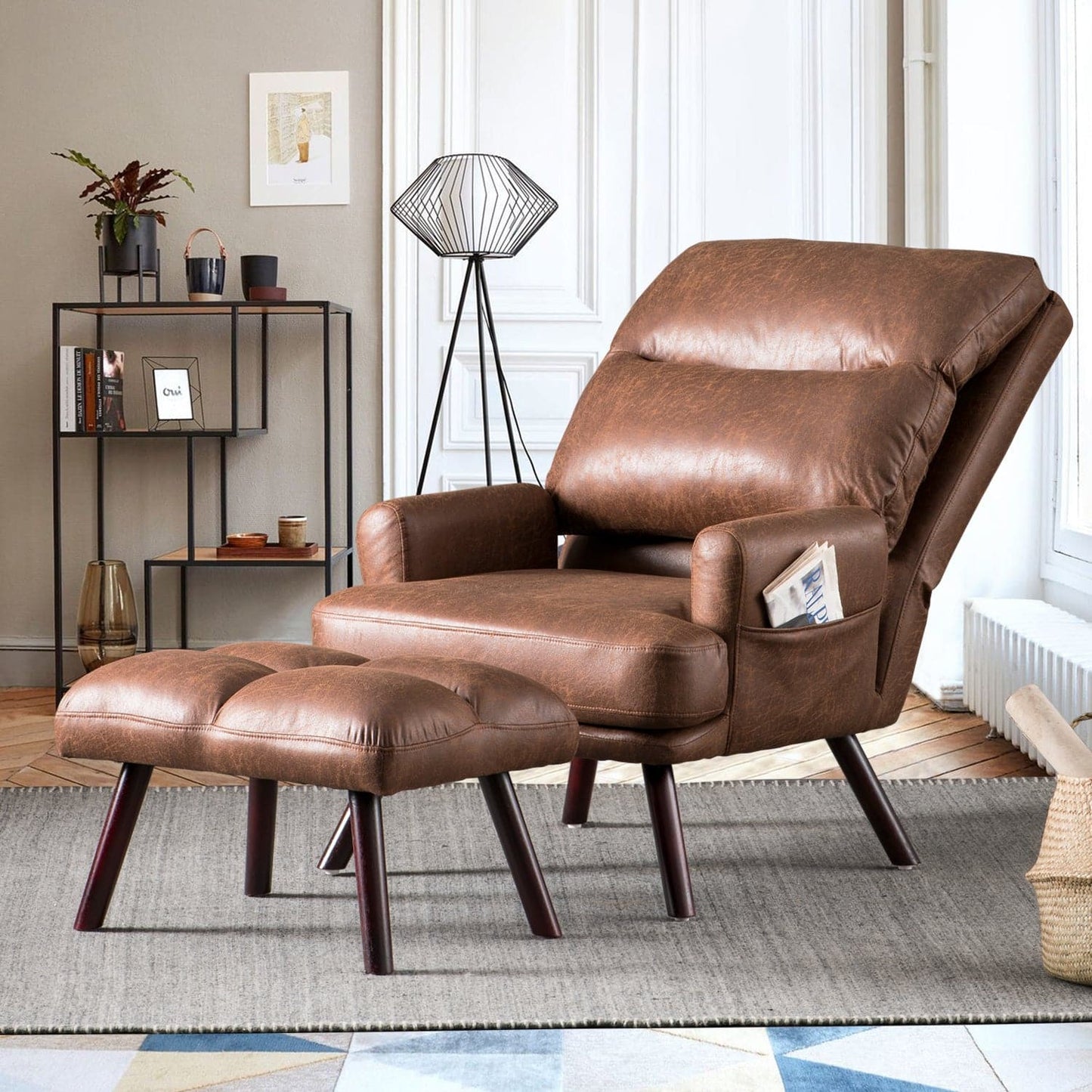 OVIOS Living Room Accent Chair with Ottoman, 6 Angles Adjustable