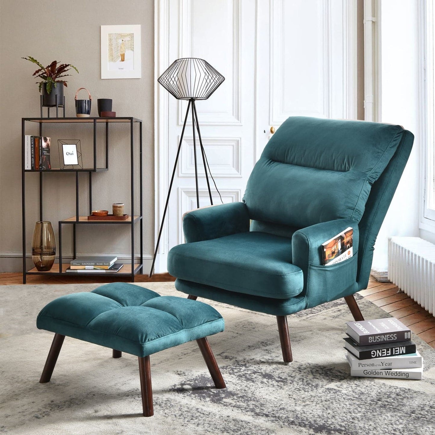 OVIOS Living Room Accent Chair with Ottoman, 6 Angles Adjustable