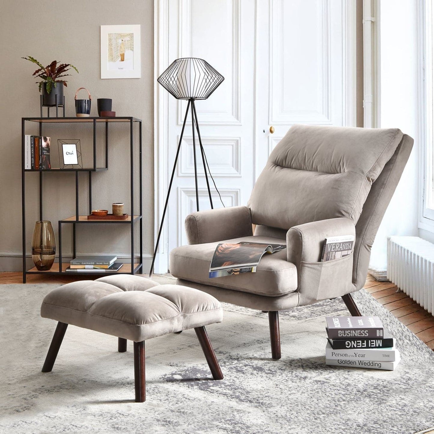 OVIOS Living Room Accent Chair with Ottoman, 6 Angles Adjustable