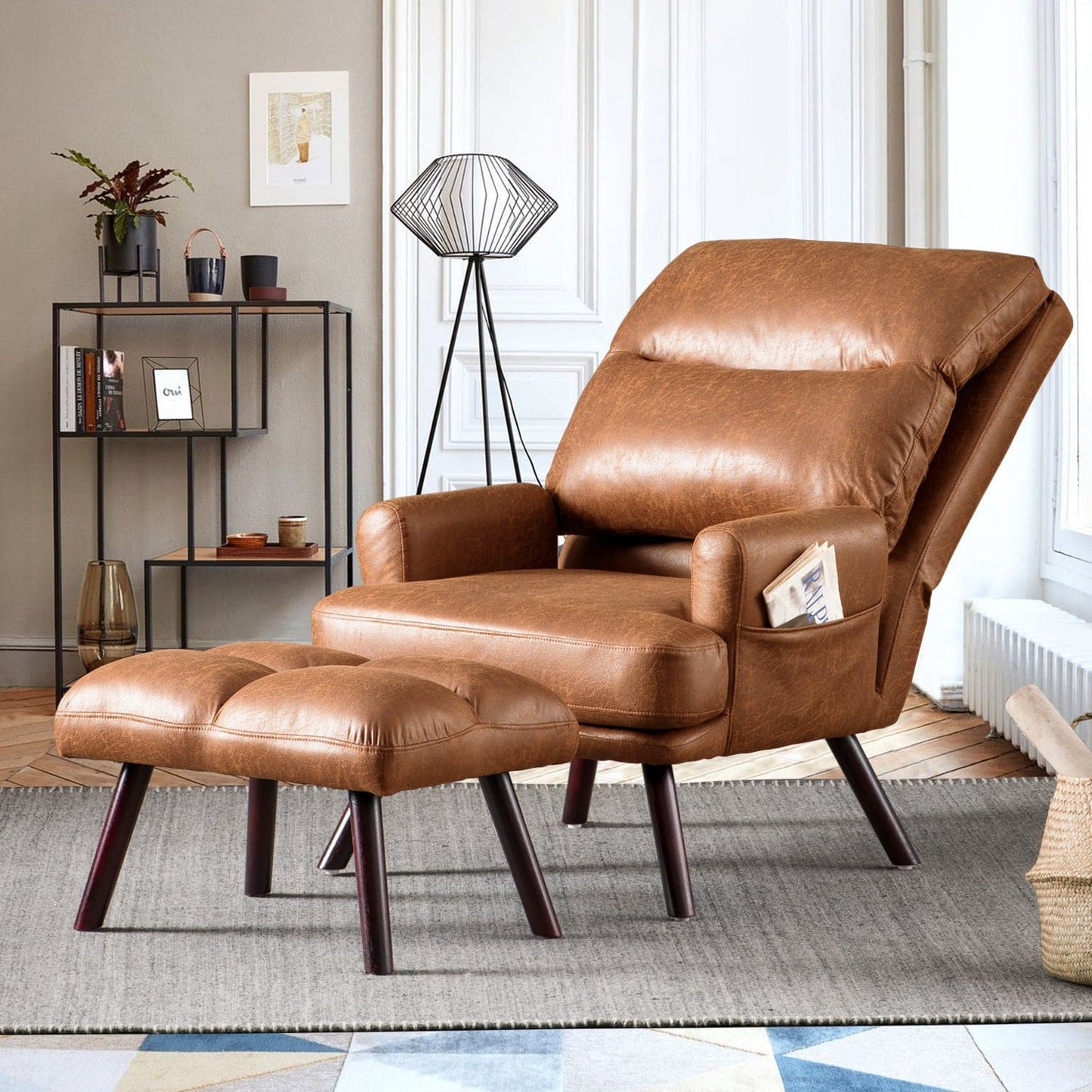 OVIOS Living Room Accent Chair with Ottoman, 6 Angles Adjustable