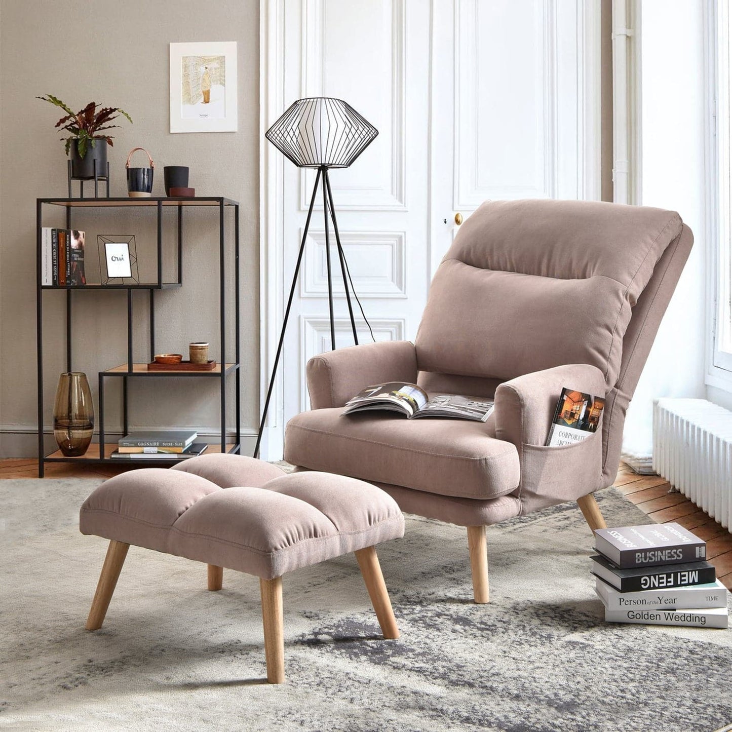 OVIOS Living Room Accent Chair with Ottoman, 6 Angles Adjustable