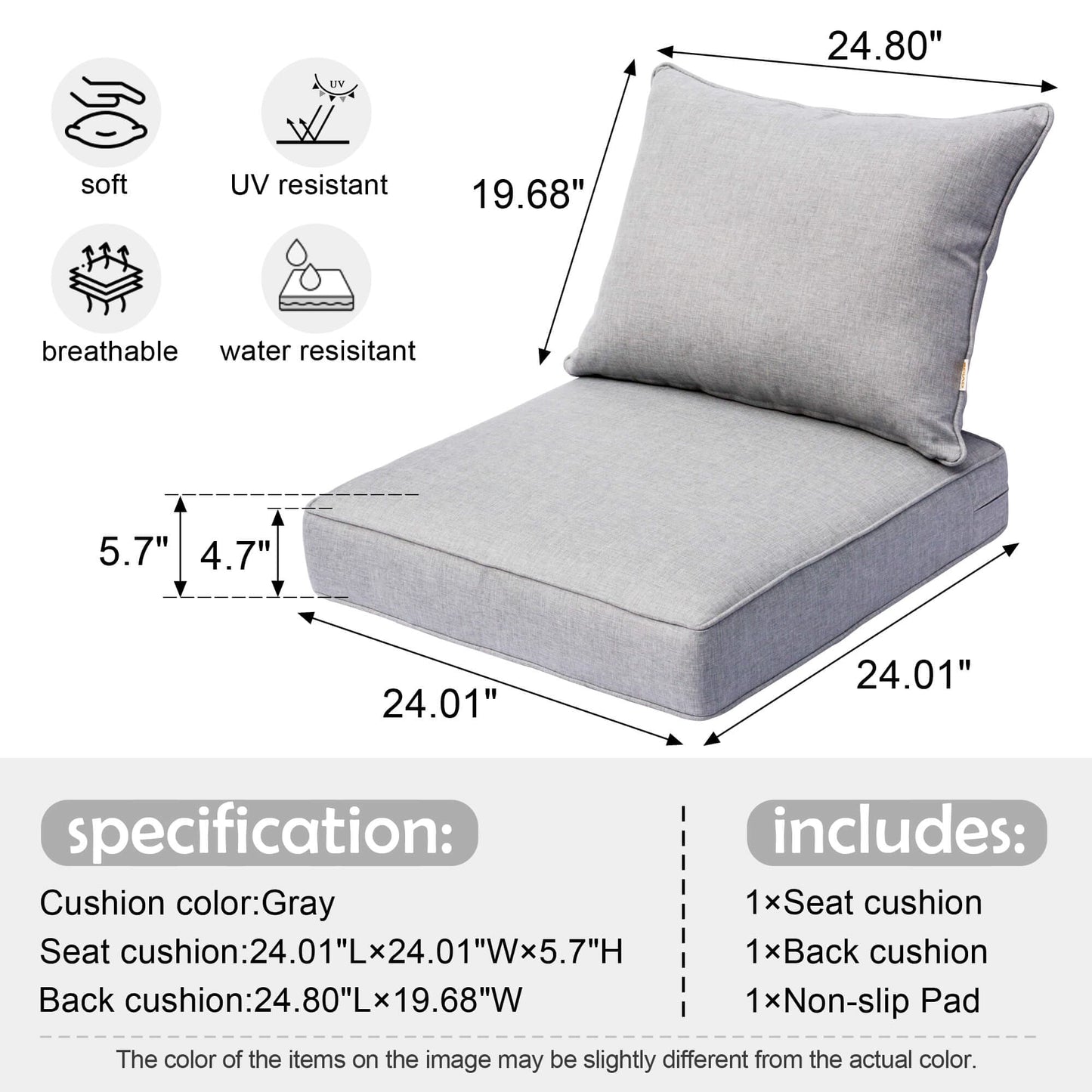 OVIOS Replacement Seat Back Cushions Set with Olefin Fabric and Zipper, 24'' x 24'', Not Suitable for Ovios Patio Furniture