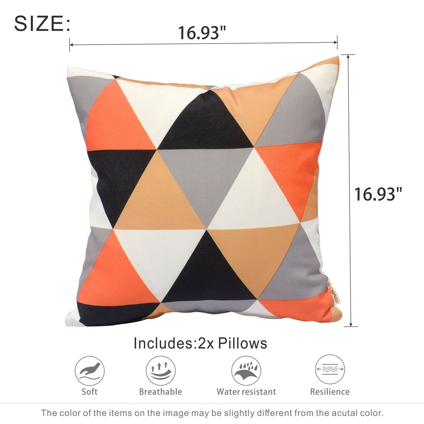 OVIOS 17'' x 17'' Waterproof Square Throw Pillow Cover & Insert (Set of 2)