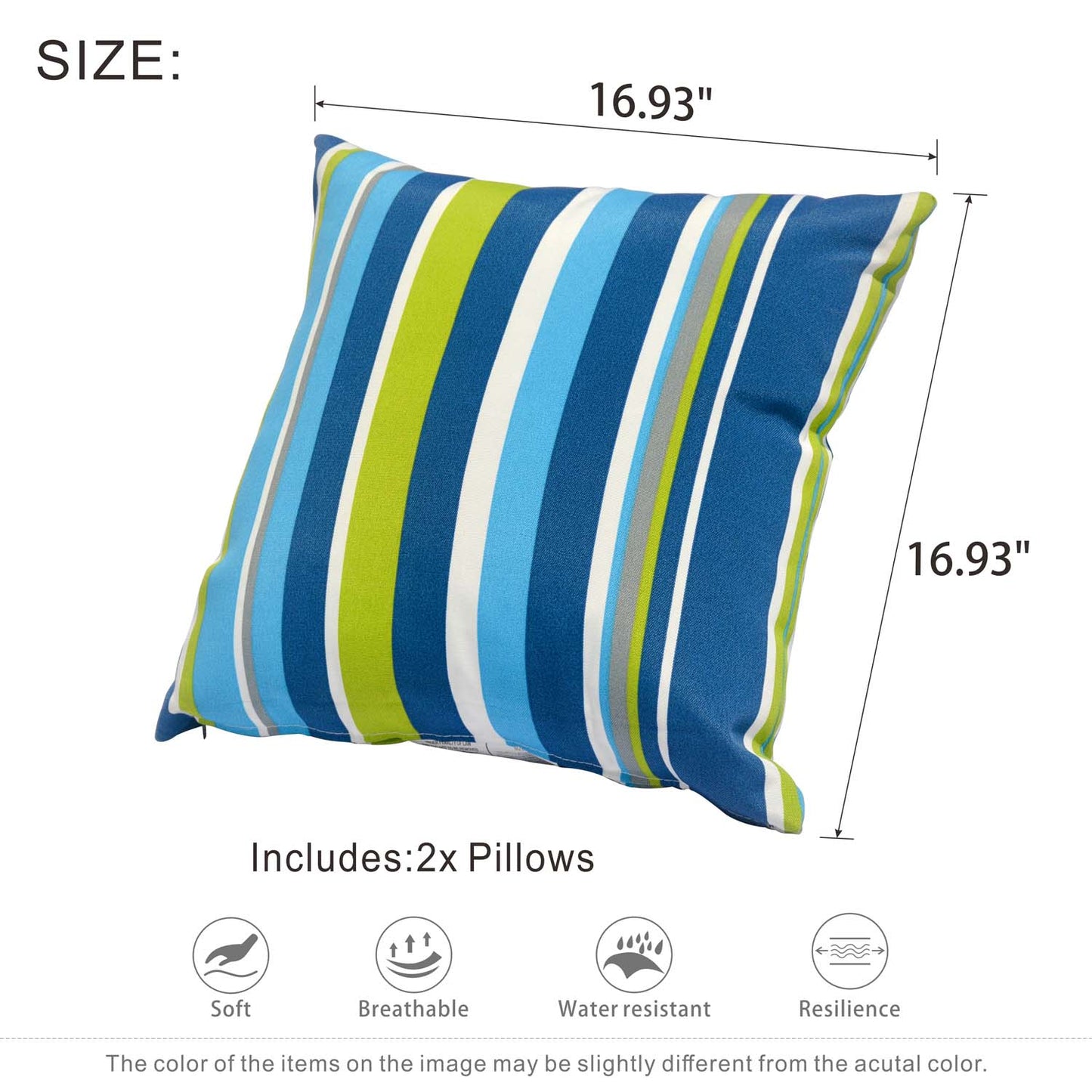 OVIOS 17'' x 17'' Waterproof Square Throw Pillow Cover & Insert (Set of 2)