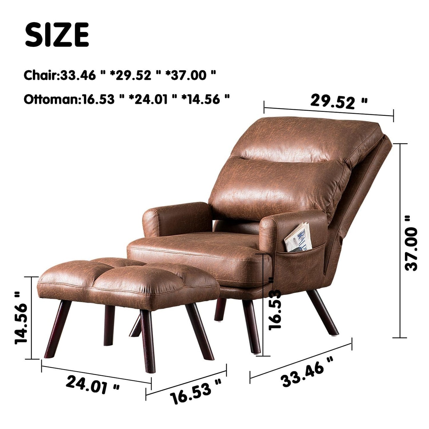OVIOS Living Room Accent Chair with Ottoman, 6 Angles Adjustable
