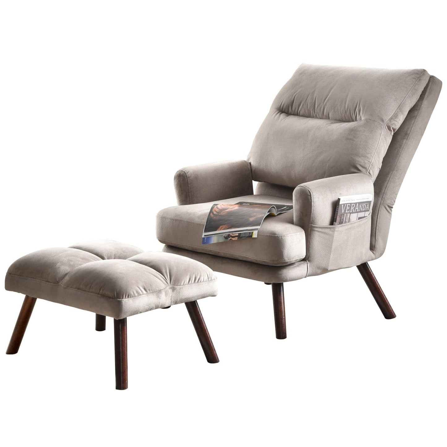 OVIOS Living Room Accent Chair with Ottoman, 6 Angles Adjustable