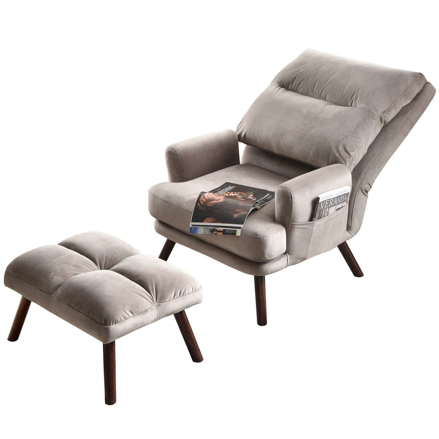 OVIOS Living Room Accent Chair with Ottoman, 6 Angles Adjustable