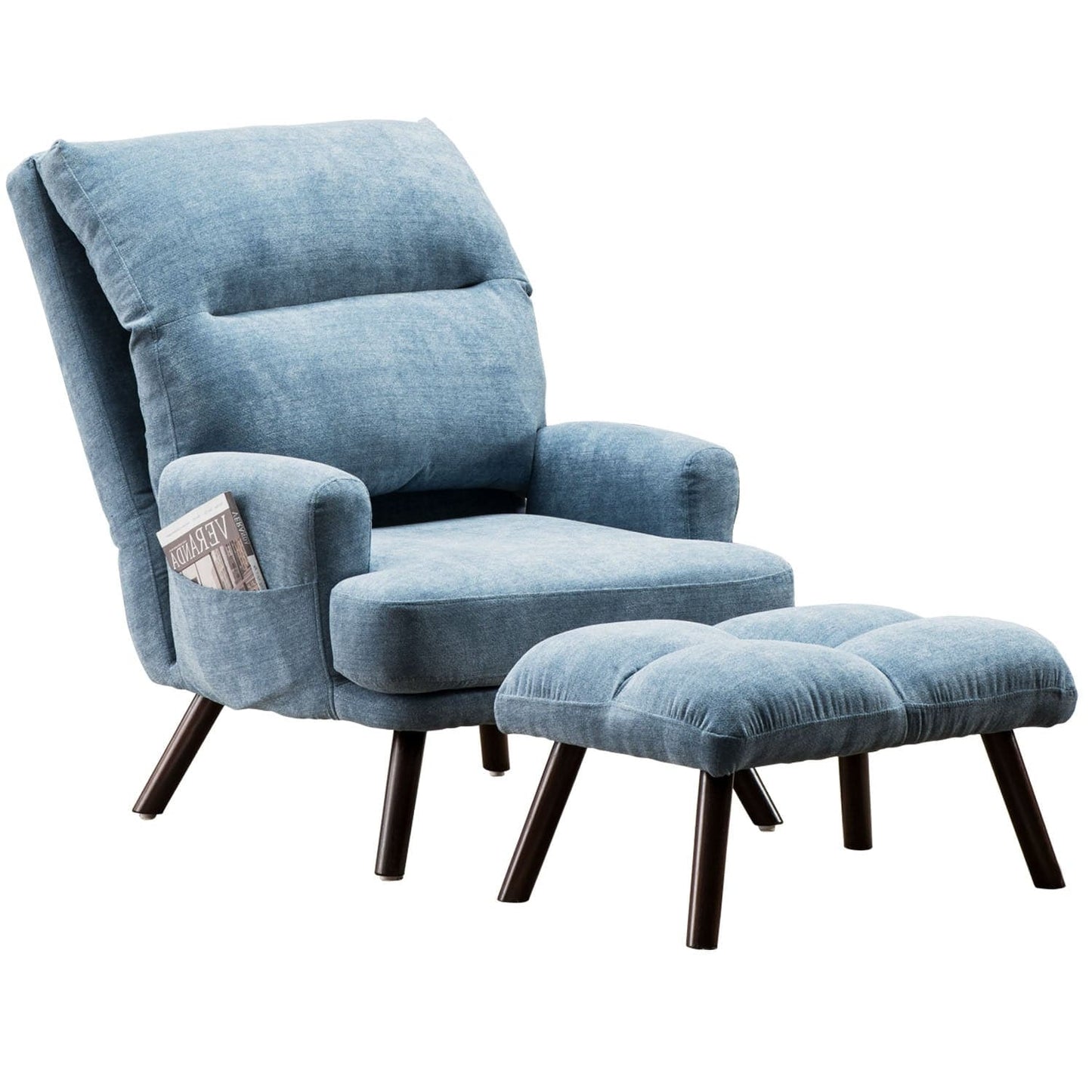 OVIOS Living Room Accent Chair with Ottoman, 6 Angles Adjustable