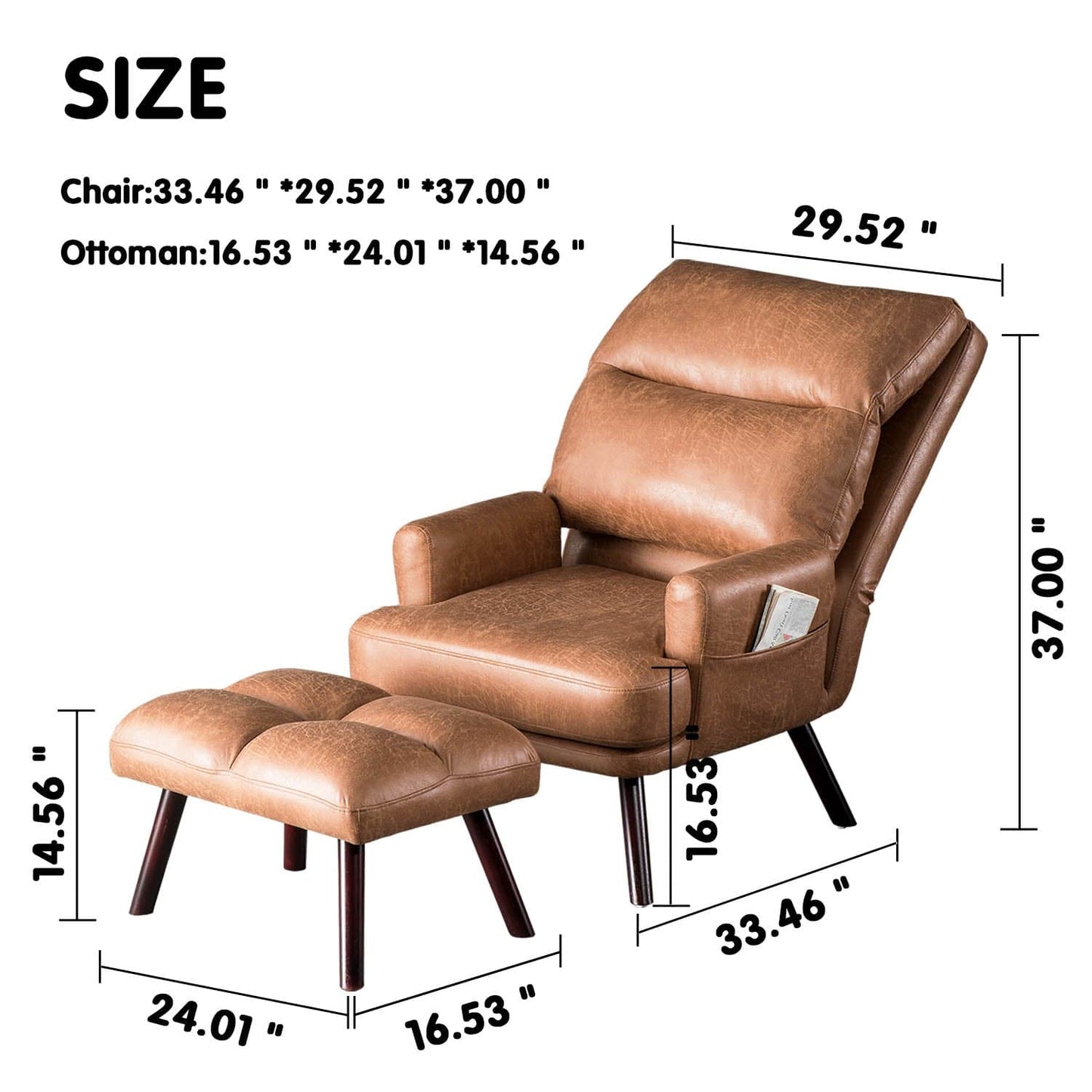OVIOS Living Room Accent Chair with Ottoman, 6 Angles Adjustable