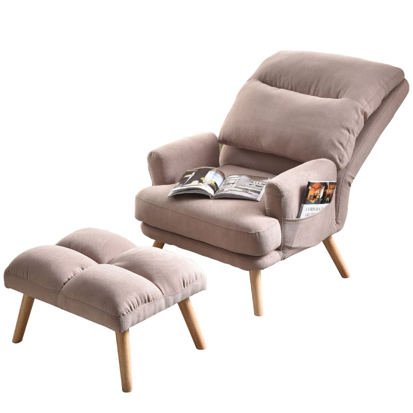 OVIOS Living Room Accent Chair with Ottoman, 6 Angles Adjustable