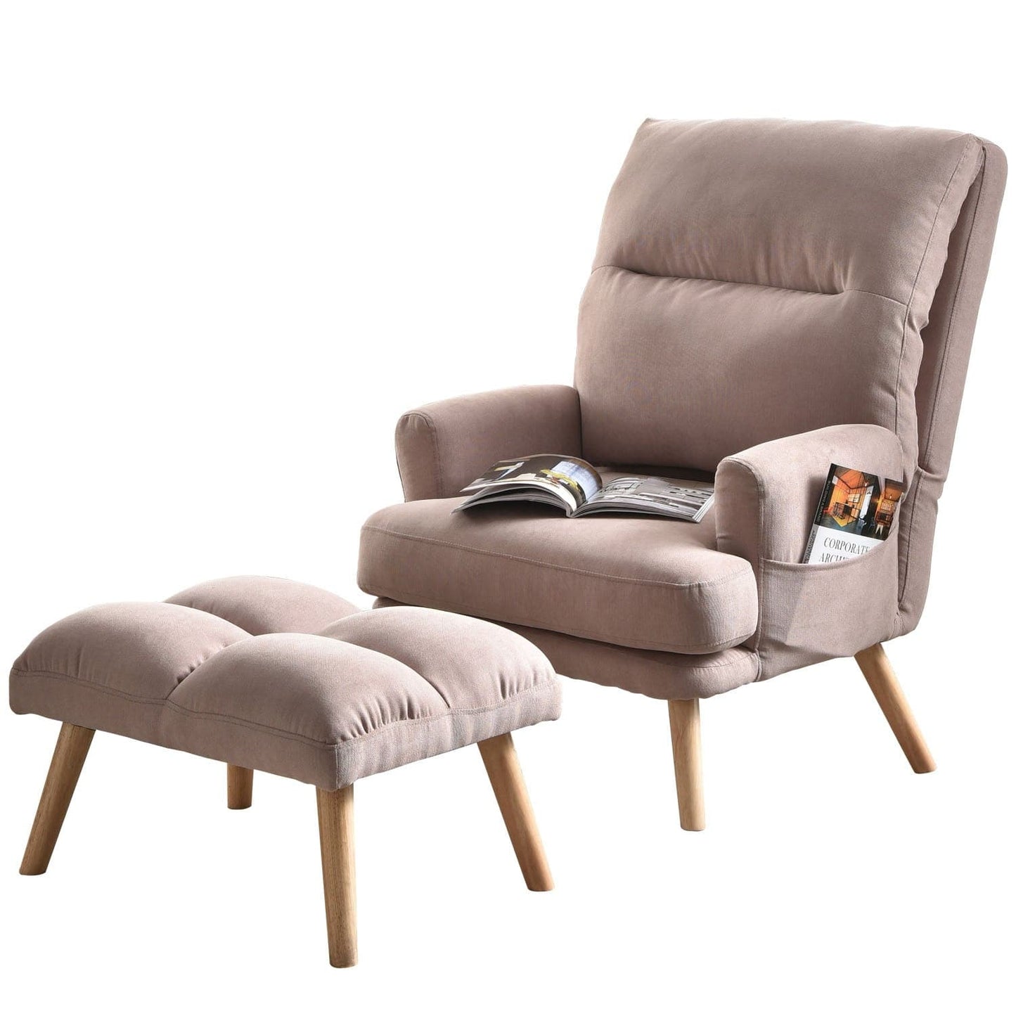 OVIOS Living Room Accent Chair with Ottoman, 6 Angles Adjustable