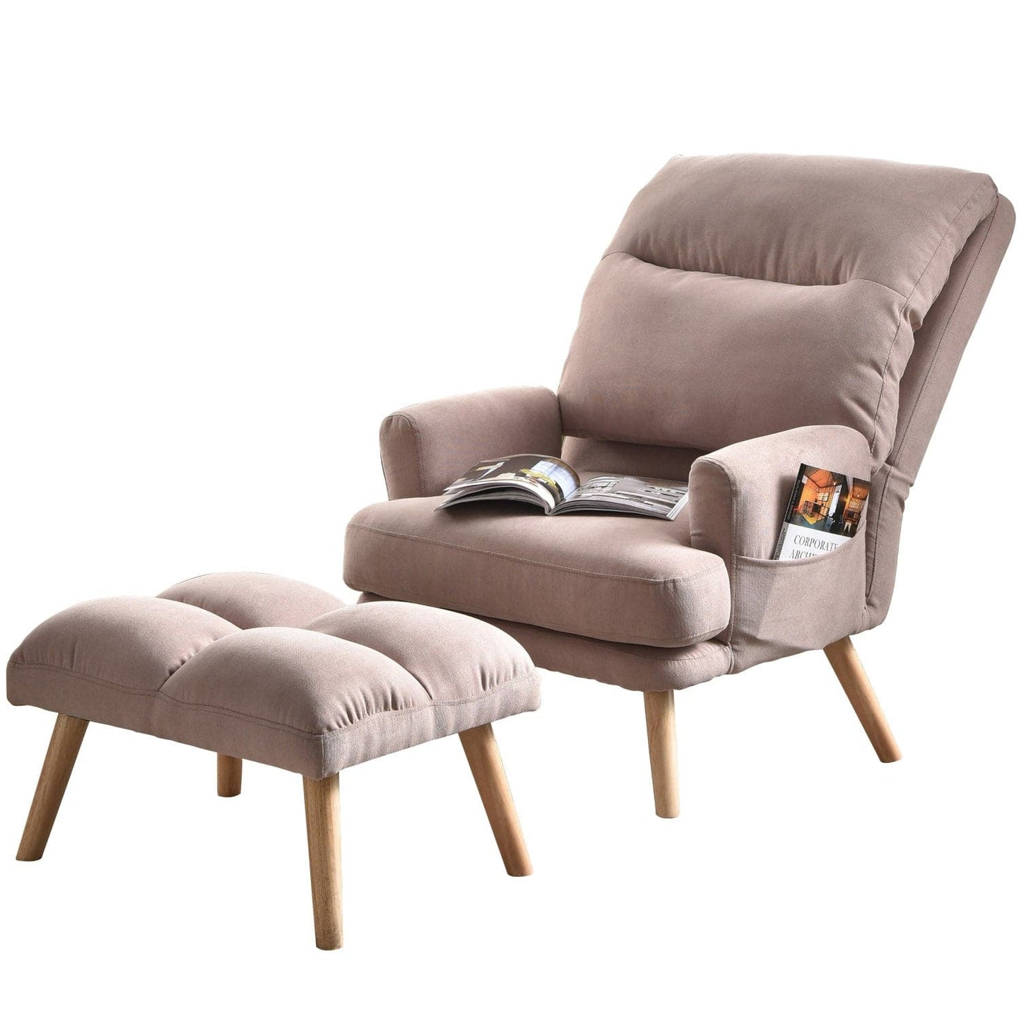 OVIOS Living Room Accent Chair with Ottoman, 6 Angles Adjustable