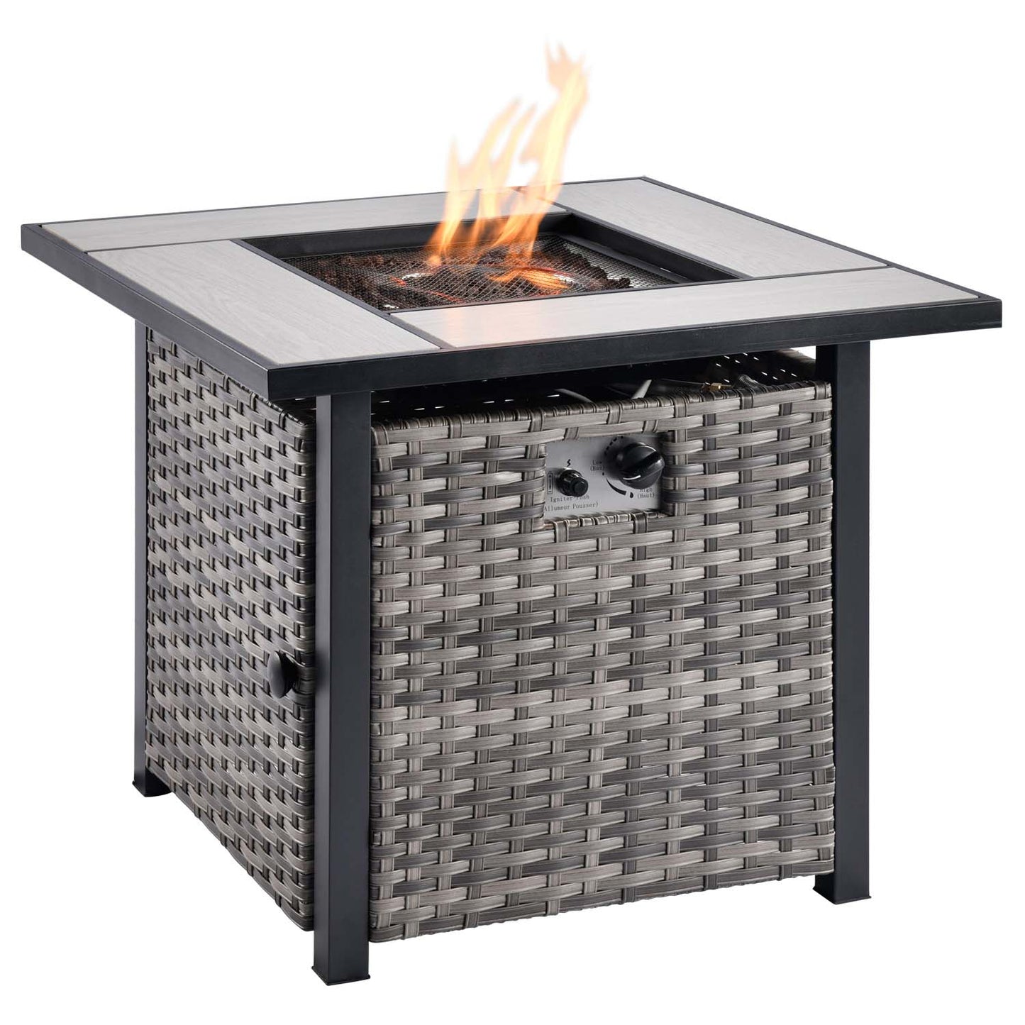 OVIOS Patio Vultros 6-Piece Set With Swivel Chair Lover seat and 30'' Propane Fire Pit Table