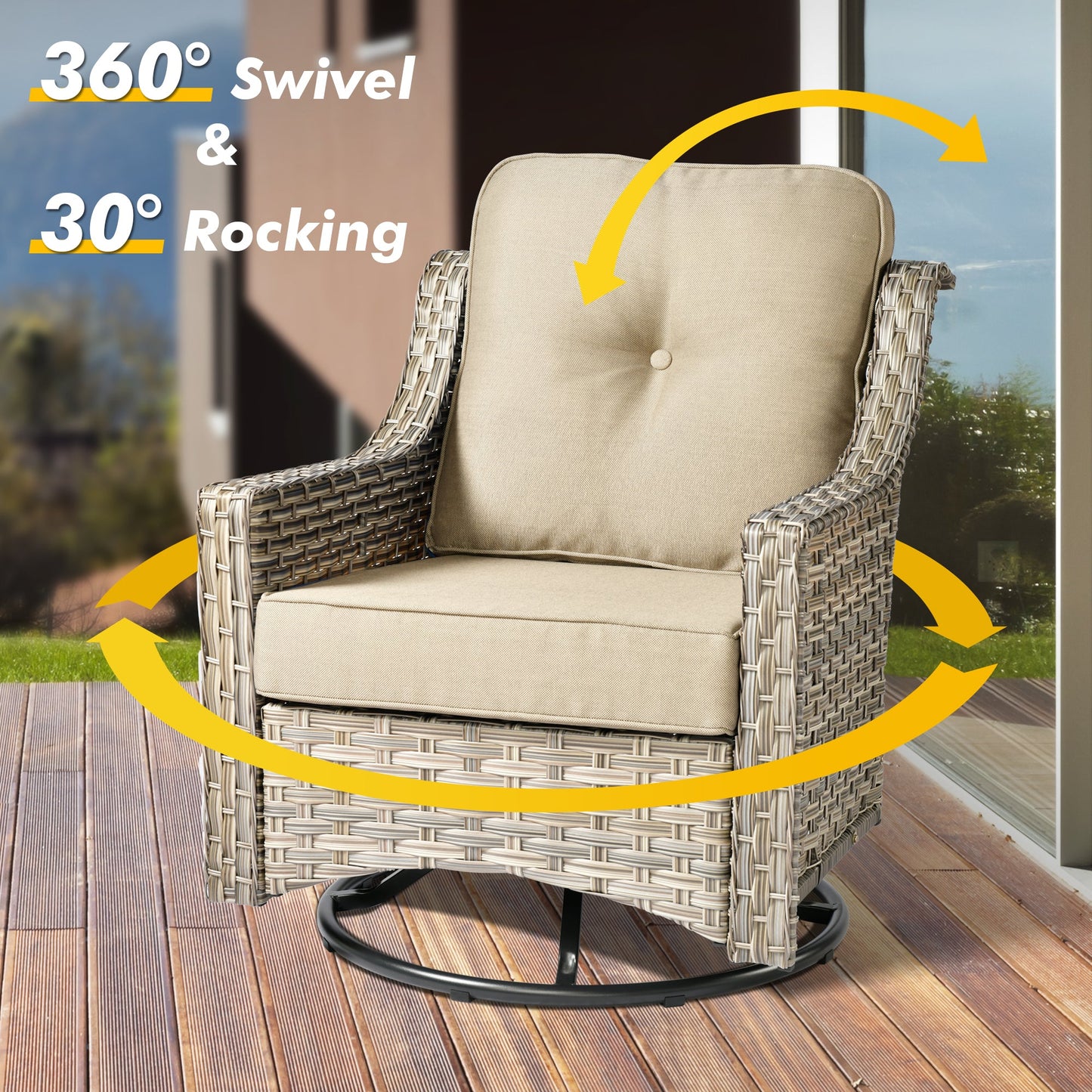 OVIOS Conversation Set 5-Piece PAD Series include Rocking Chair & 47"Fire Pit Table