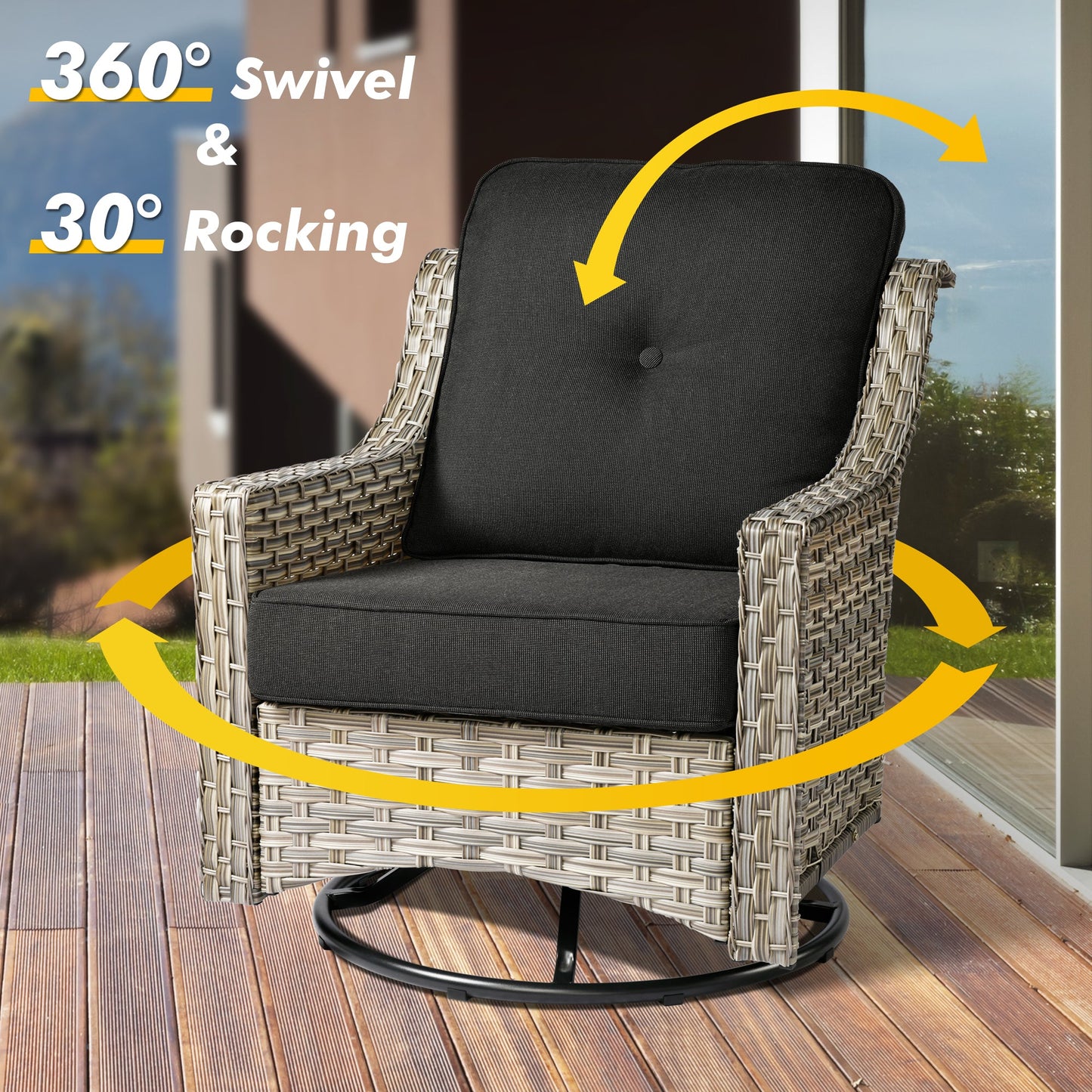 OVIOS Conversation Set 5-Piece PAD Series include Rocking Chair & 47"Fire Pit Table