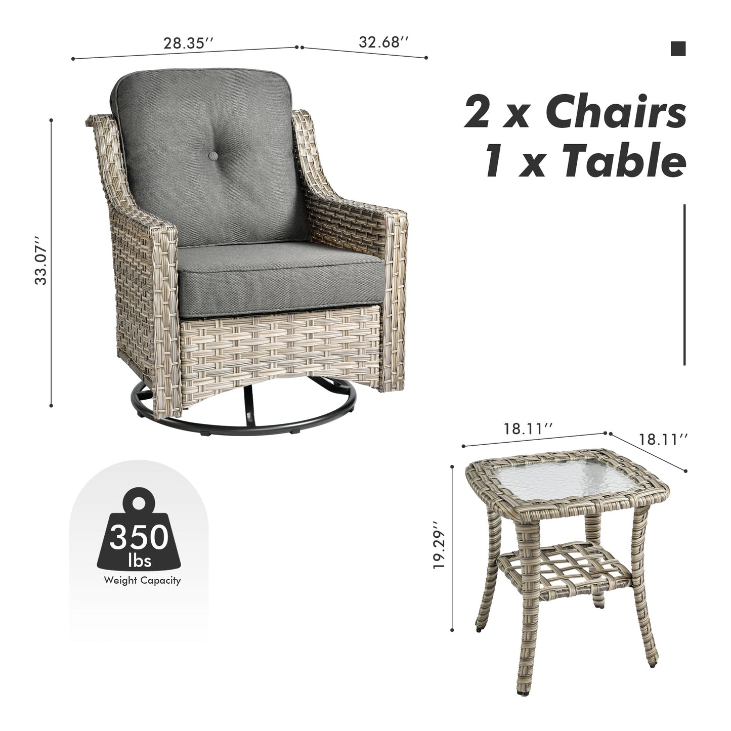 OVIOS Conversation Set 3-Piece PAD Series,Swivel Chair