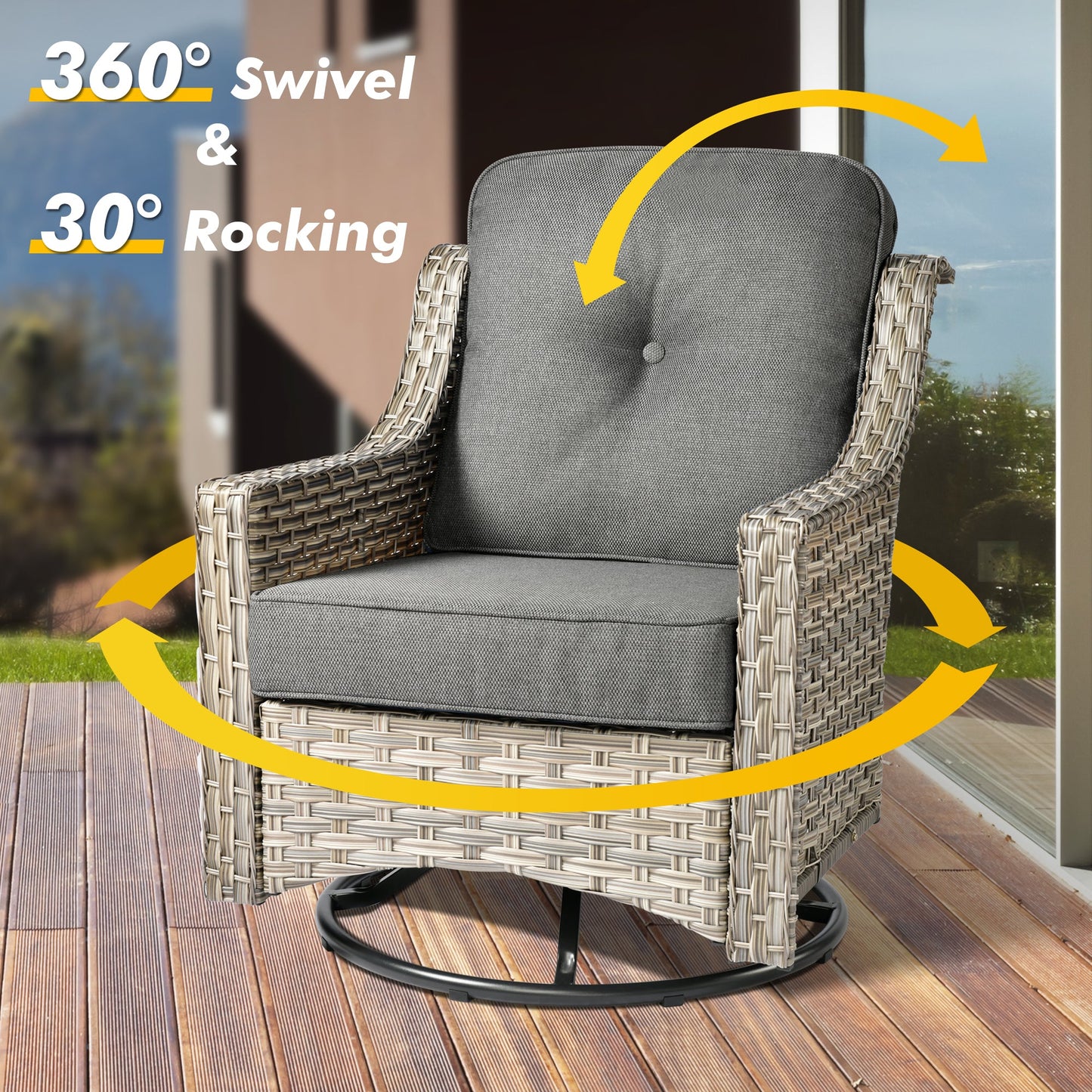 OVIOS Conversation Set 5-Piece PAD Series include Rocking Chair & 47"Fire Pit Table