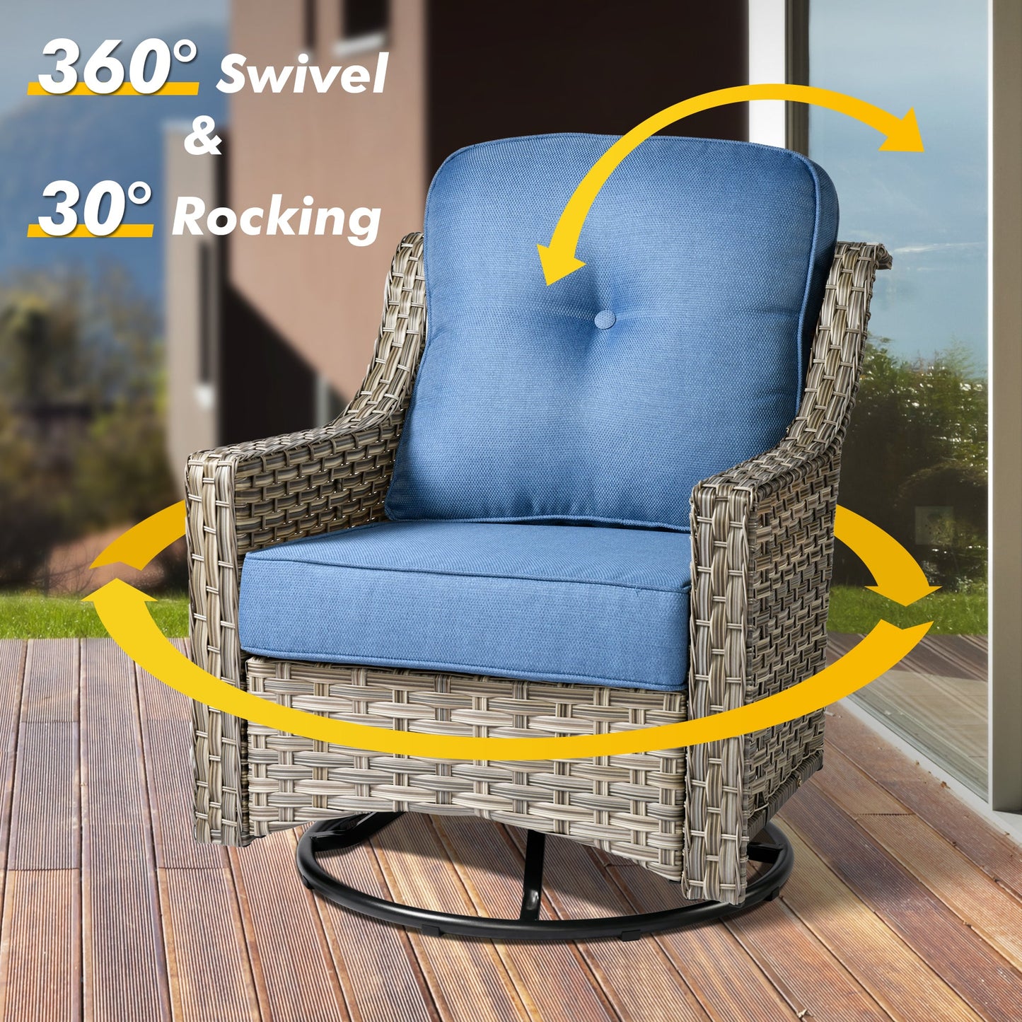 OVIOS Conversation Set 5-Piece PAD Series include Rocking Chair & 47"Fire Pit Table