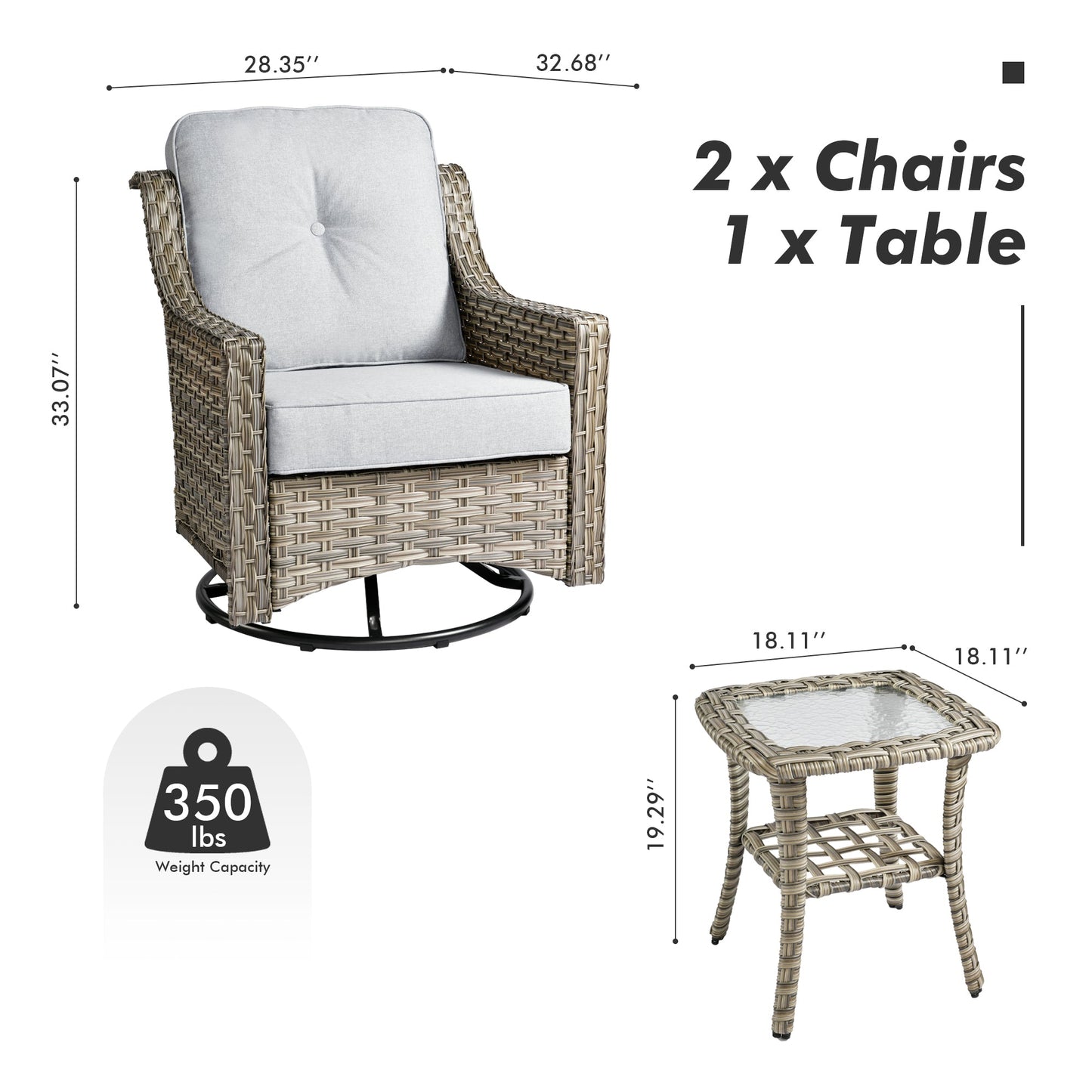 OVIOS Conversation Set 3-Piece PAD Series,Swivel Chair