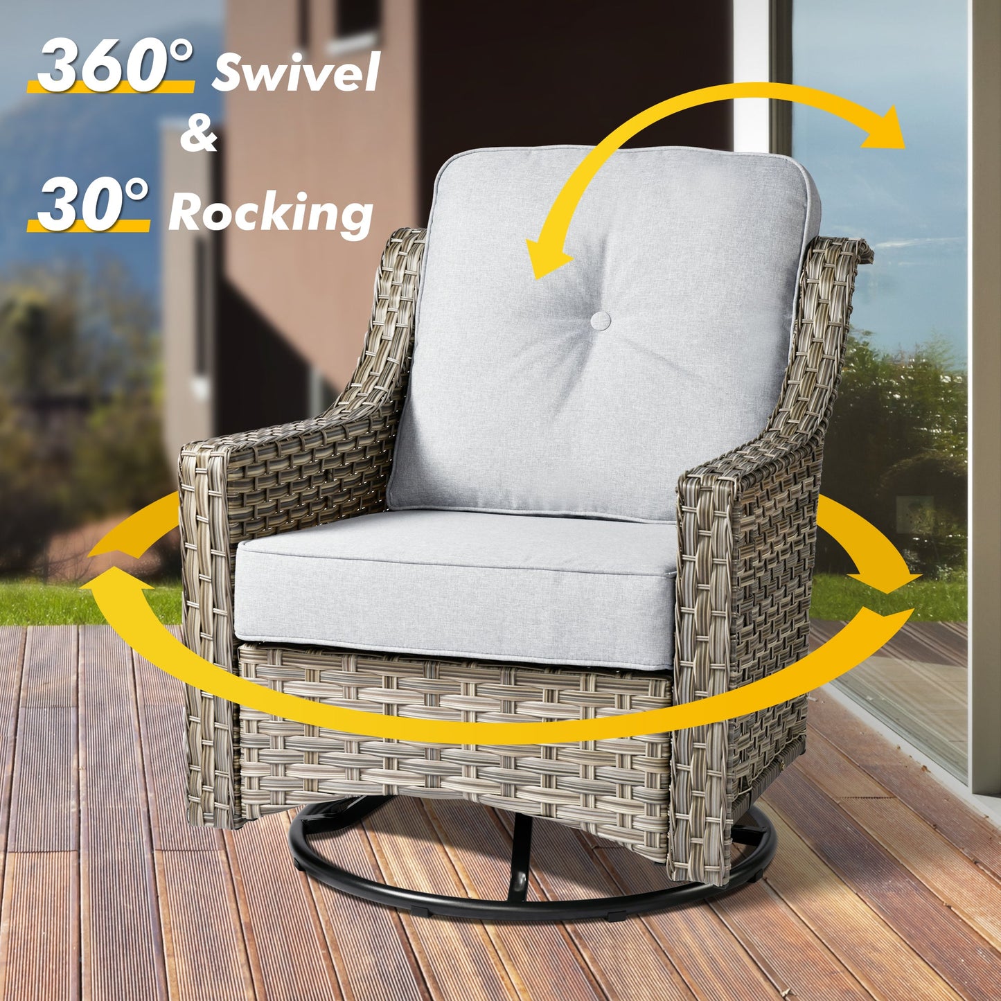 OVIOS Conversation Set 5-Piece PAD Series include Rocking Chair & 47"Fire Pit Table