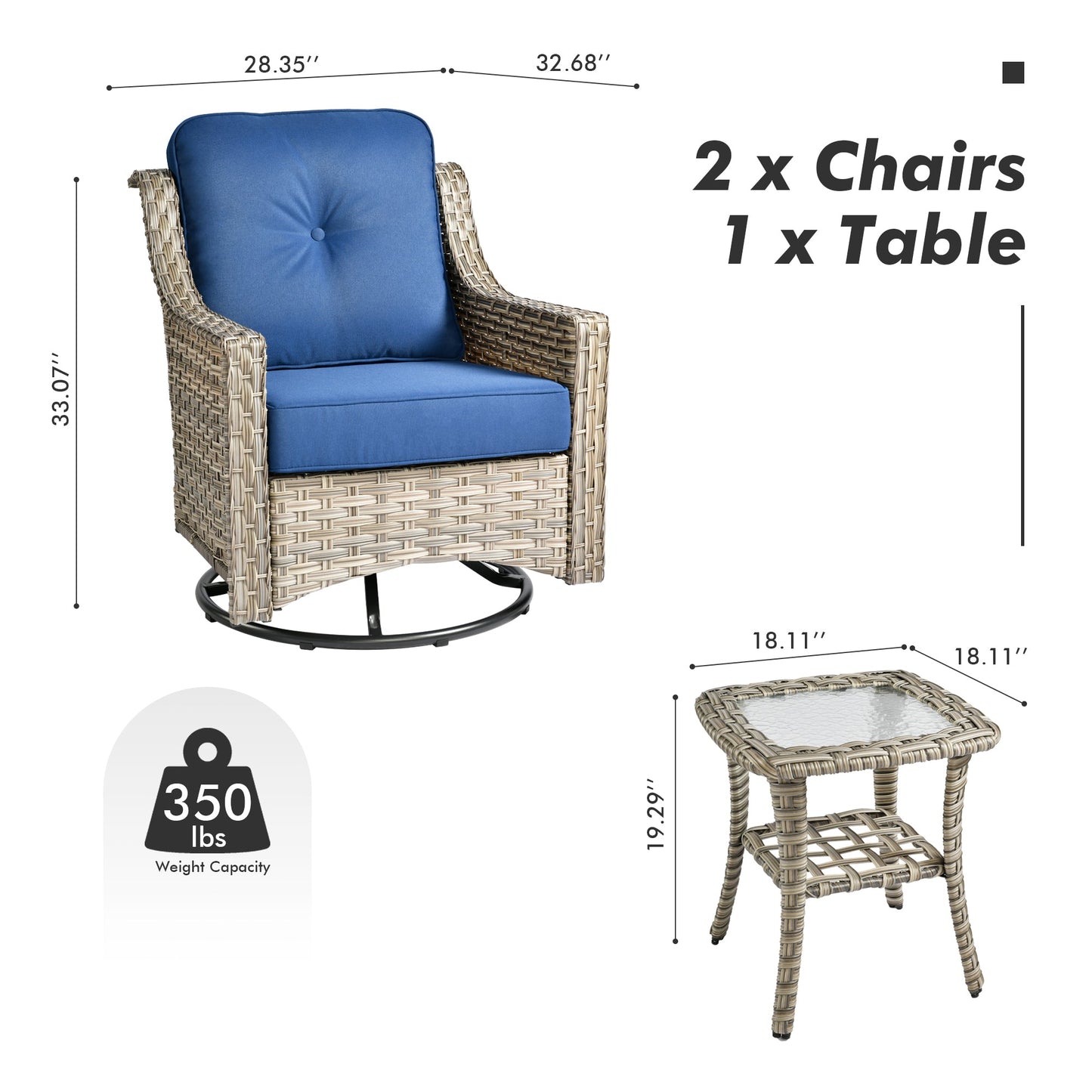 OVIOS Conversation Set 3-Piece PAD Series,Swivel Chair