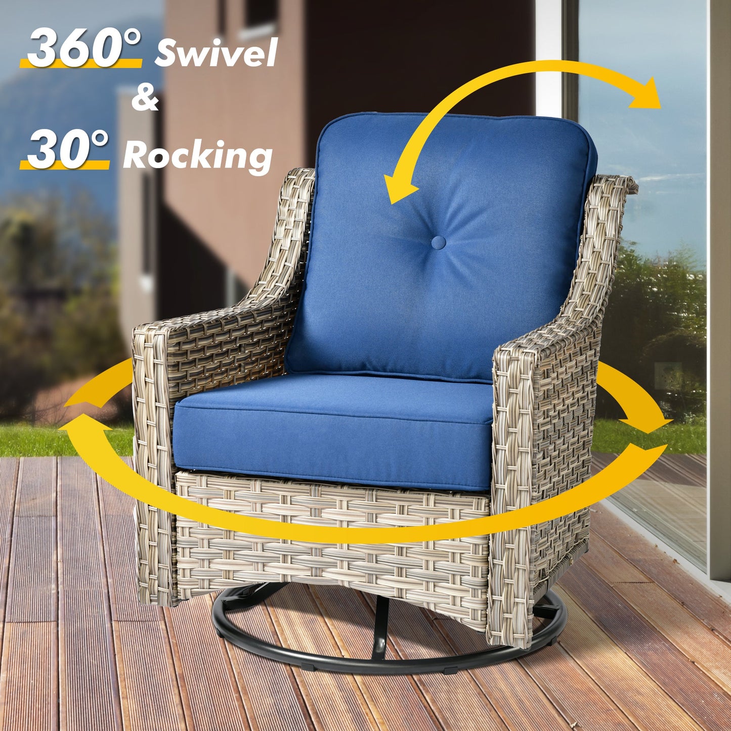 OVIOS Conversation Set 5-Piece PAD Series include Rocking Chair & 47"Fire Pit Table