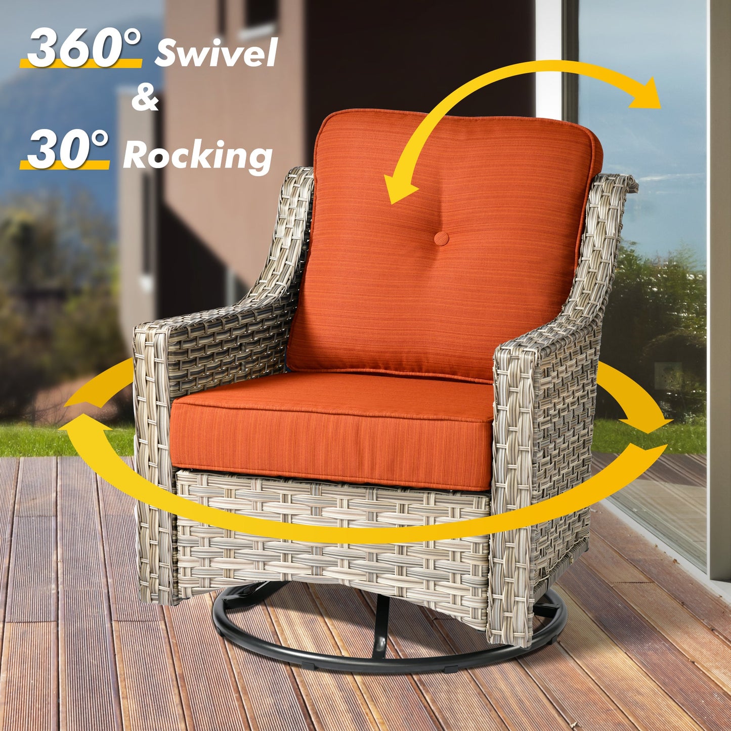 OVIOS Conversation Set 5-Piece PAD Series include Rocking Chair & 47"Fire Pit Table