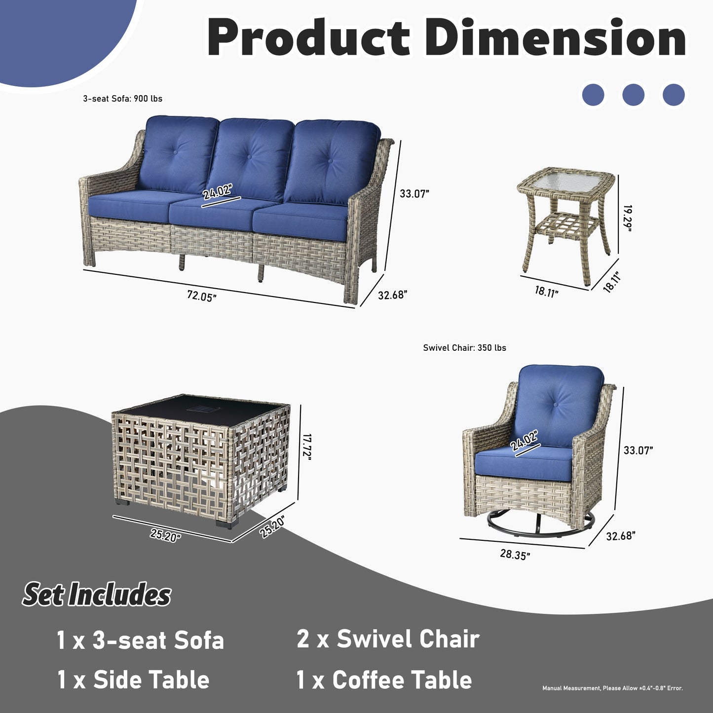 Ovios Conversation Set 5-Piece, PAD Series,Included Swivel Chair