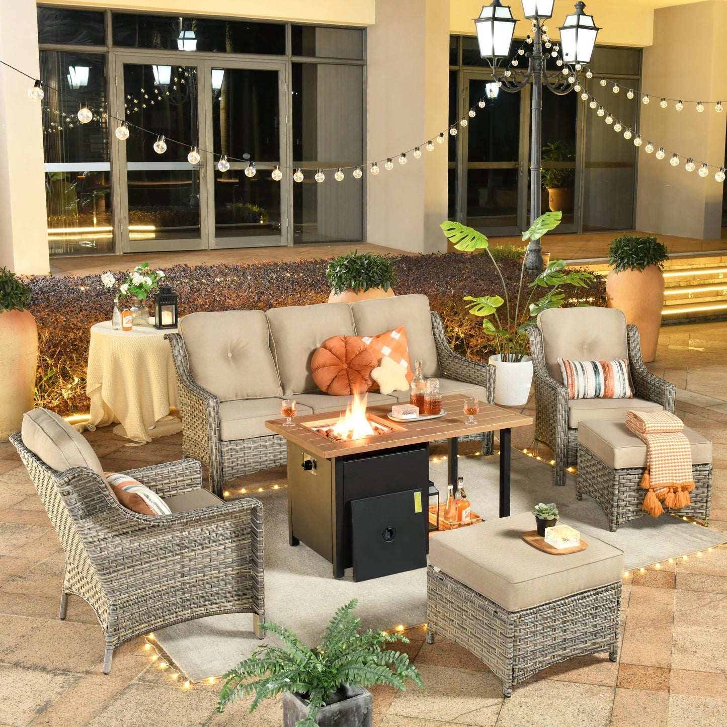 Ovios Conversation Set 6-Piece PAD Series include 46"Fire Pit Table