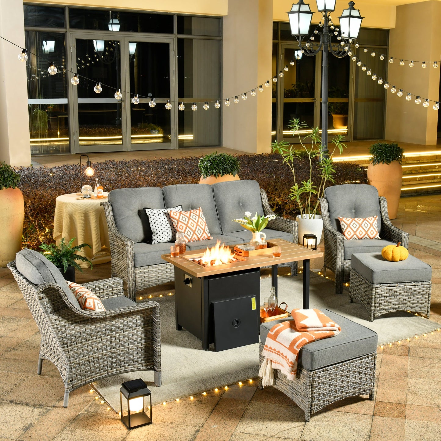 Ovios Conversation Set 6-Piece PAD Series include 46"Fire Pit Table