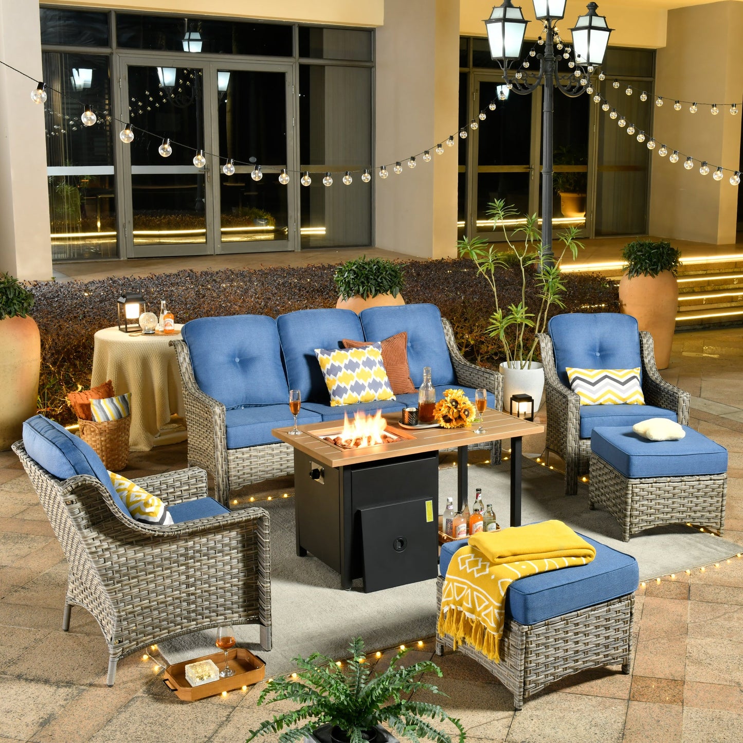 Ovios Conversation Set 6-Piece PAD Series include 46"Fire Pit Table