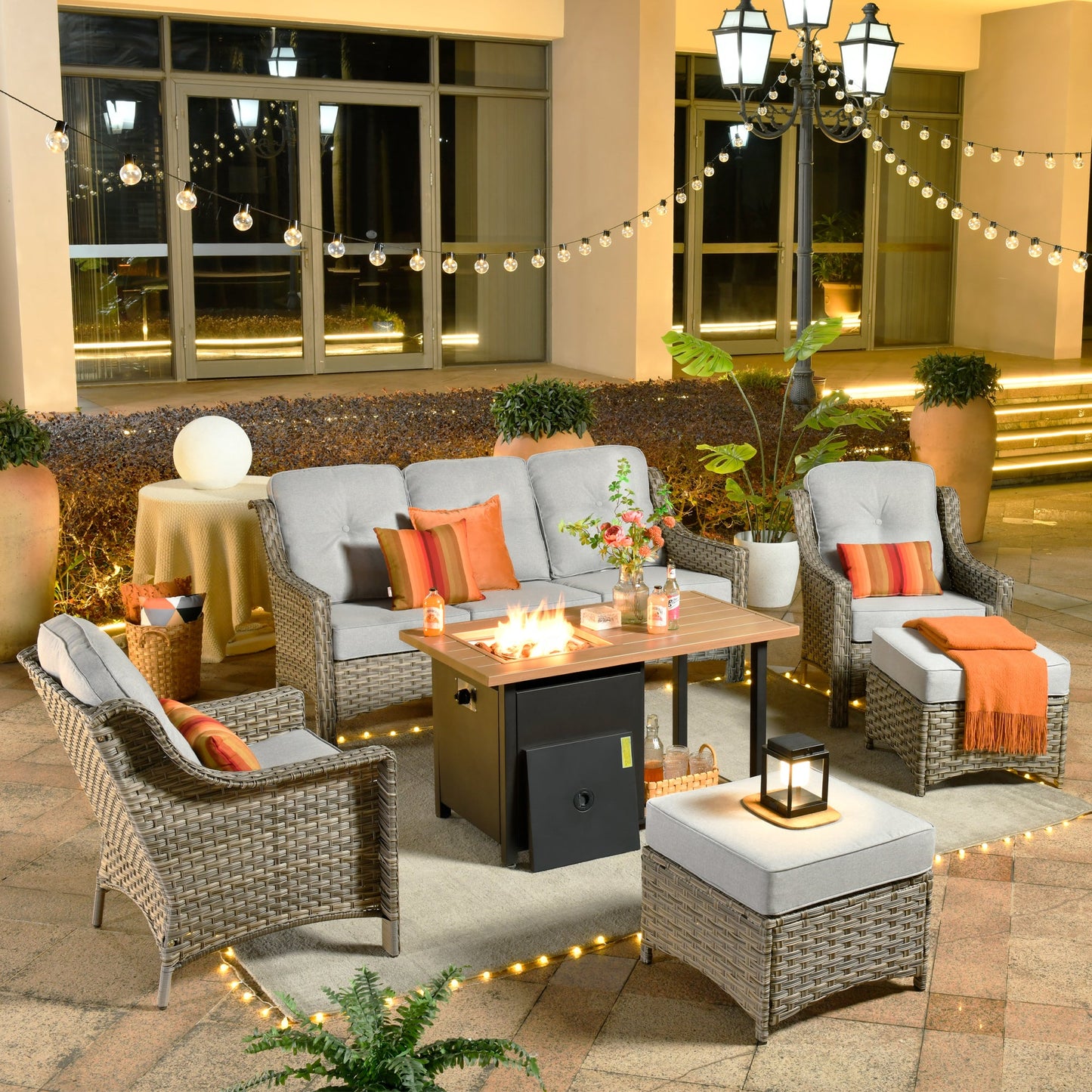 Ovios Conversation Set 6-Piece PAD Series include 46"Fire Pit Table