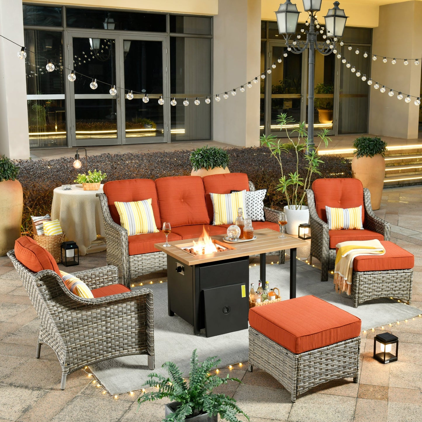 Ovios Conversation Set 6-Piece PAD Series include 46"Fire Pit Table