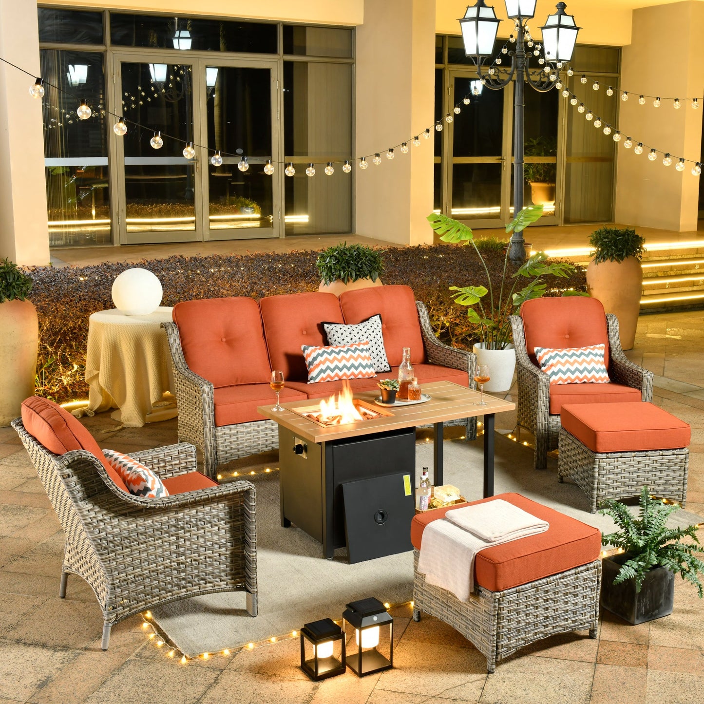 Ovios Conversation Set 6-Piece PAD Series include 46"Fire Pit Table
