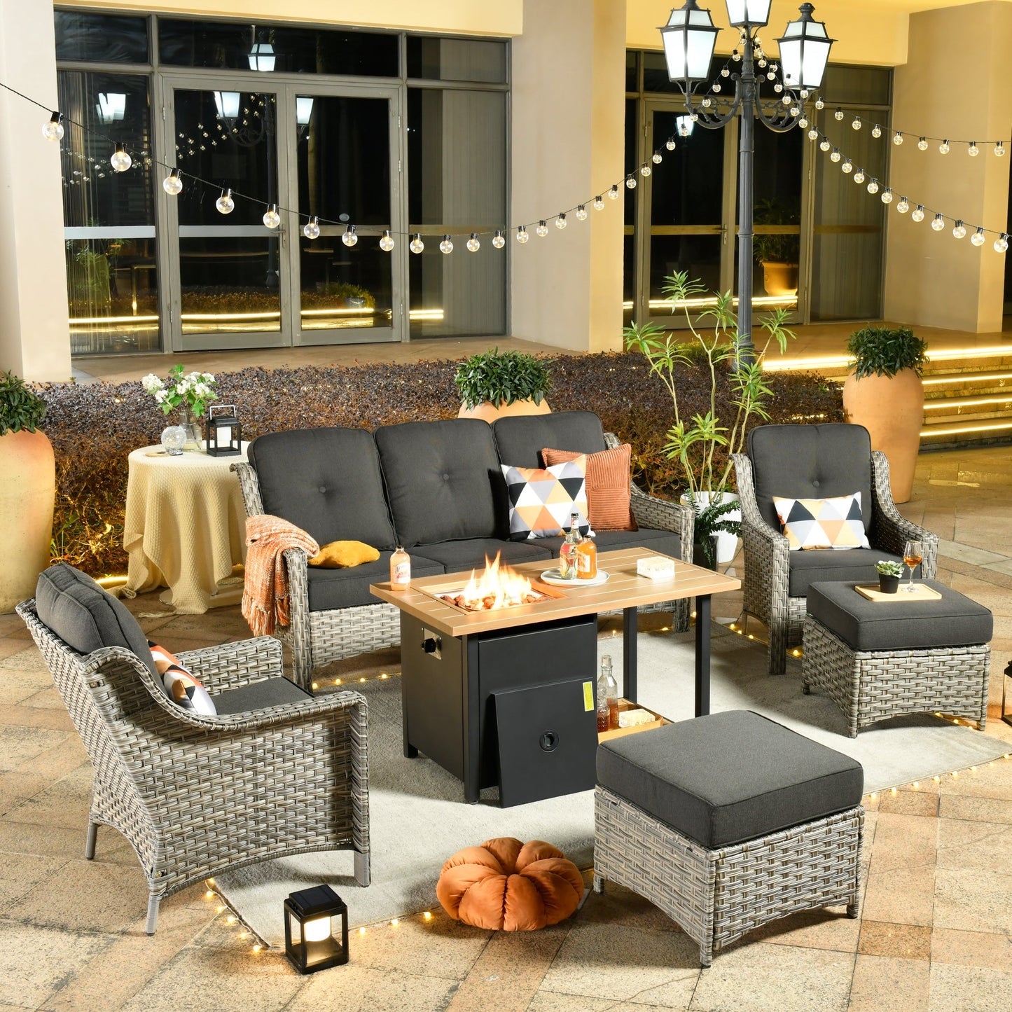 Ovios Conversation Set 6-Piece PAD Series include 46"Fire Pit Table