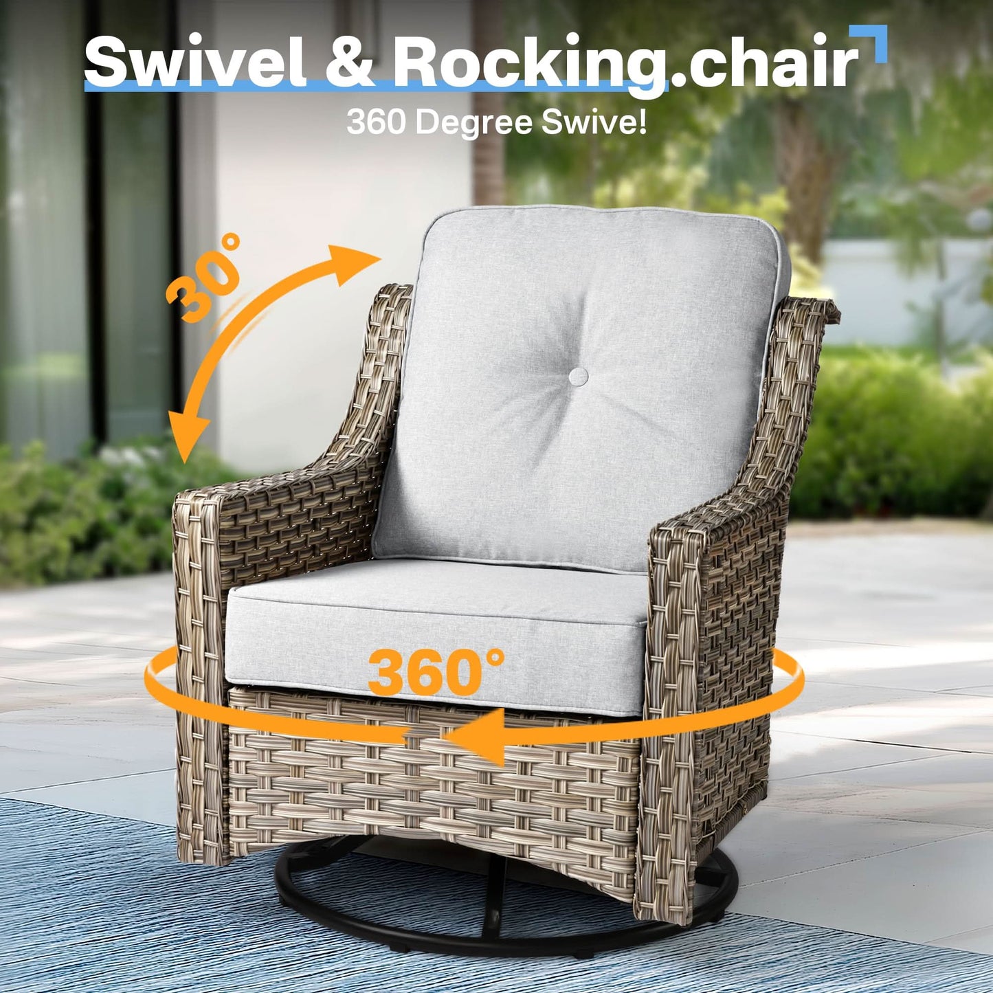 Outdoor 8 Pieces Coversation Set with Swivel Rocking Chair