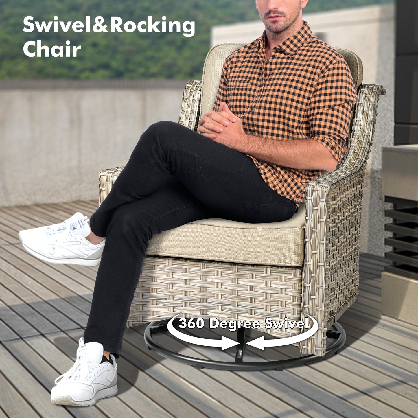 OVIOS Conversation Set 5-Piece PAD Series include Rocking Chair & 47"Fire Pit Table