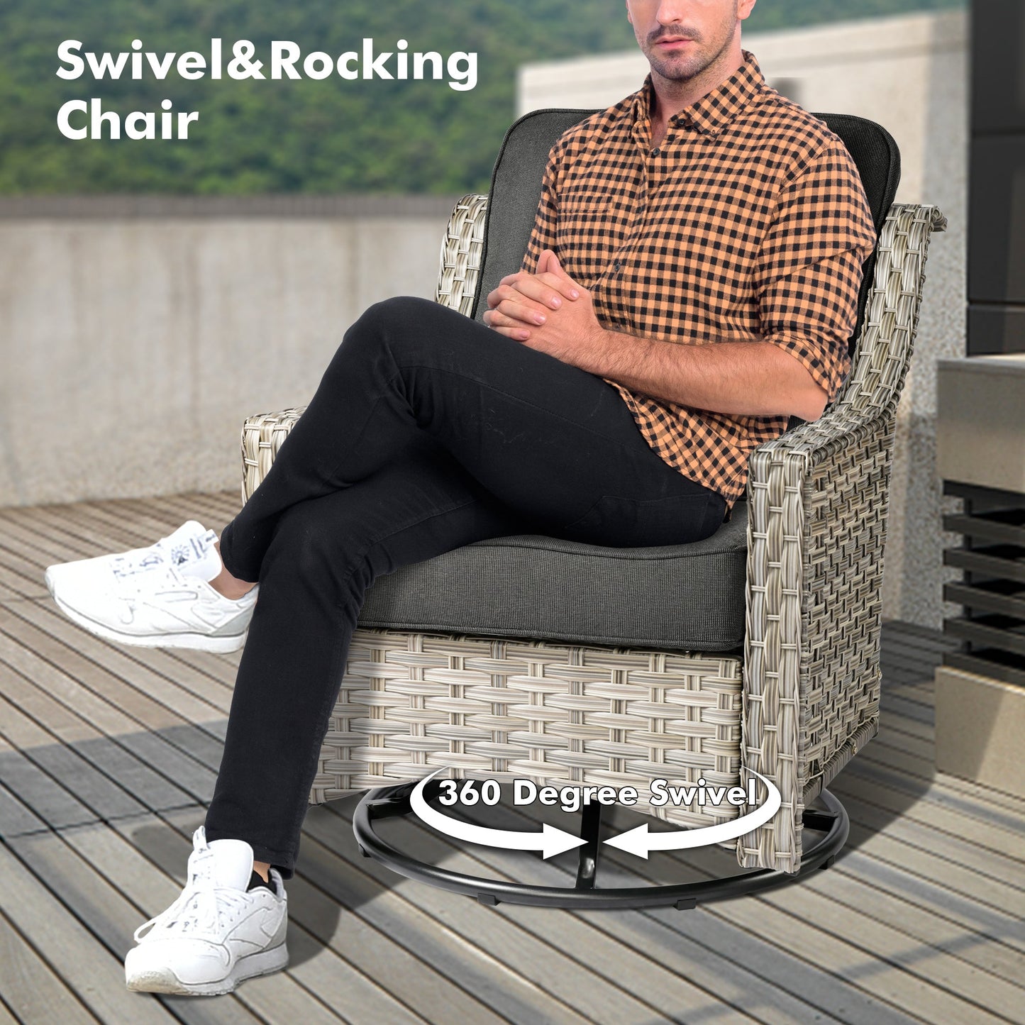 Ovios Outdoor 5 Pieces Coversation Set with 42" Fire Pit Table