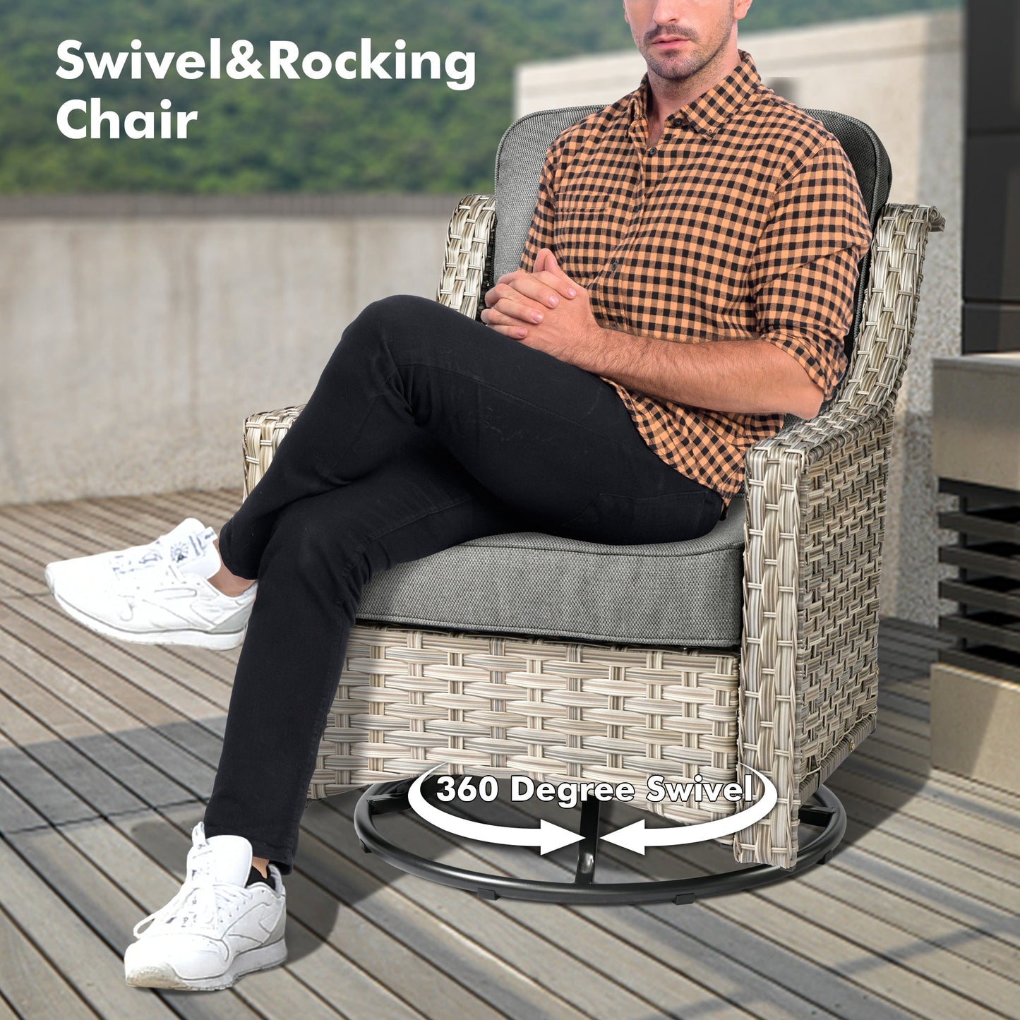 Ovios Outdoor 5 Pieces Coversation Set with 42" Fire Pit Table