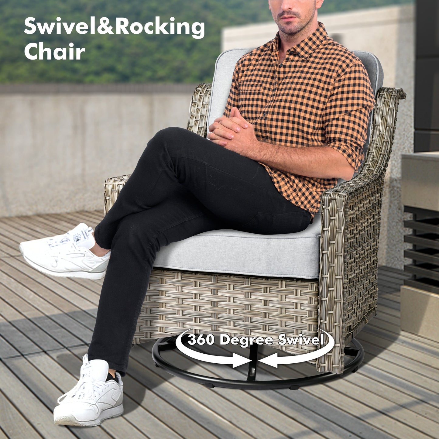 OVIOS Conversation Set 5-Piece PAD Series include Rocking Chair & 47"Fire Pit Table