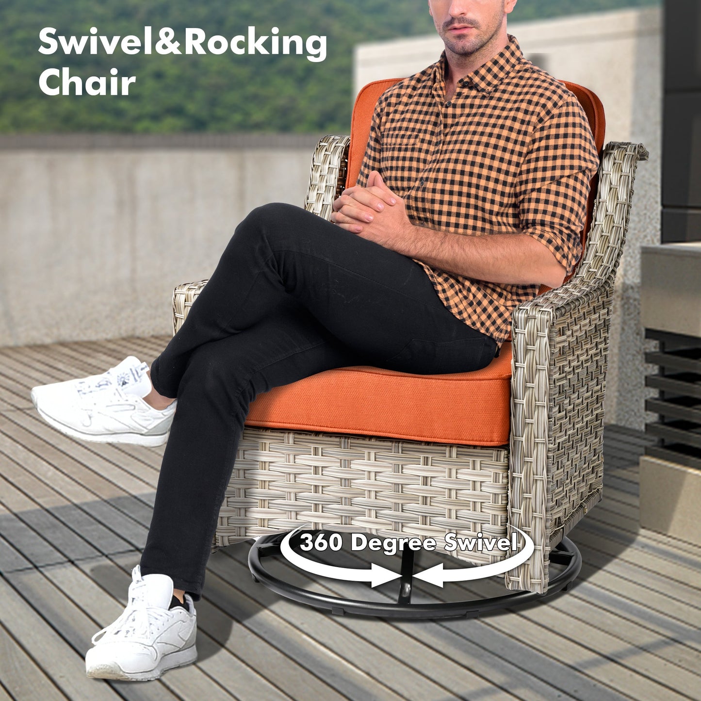 OVIOS Conversation Set 5-Piece PAD Series include Rocking Chair & 47"Fire Pit Table